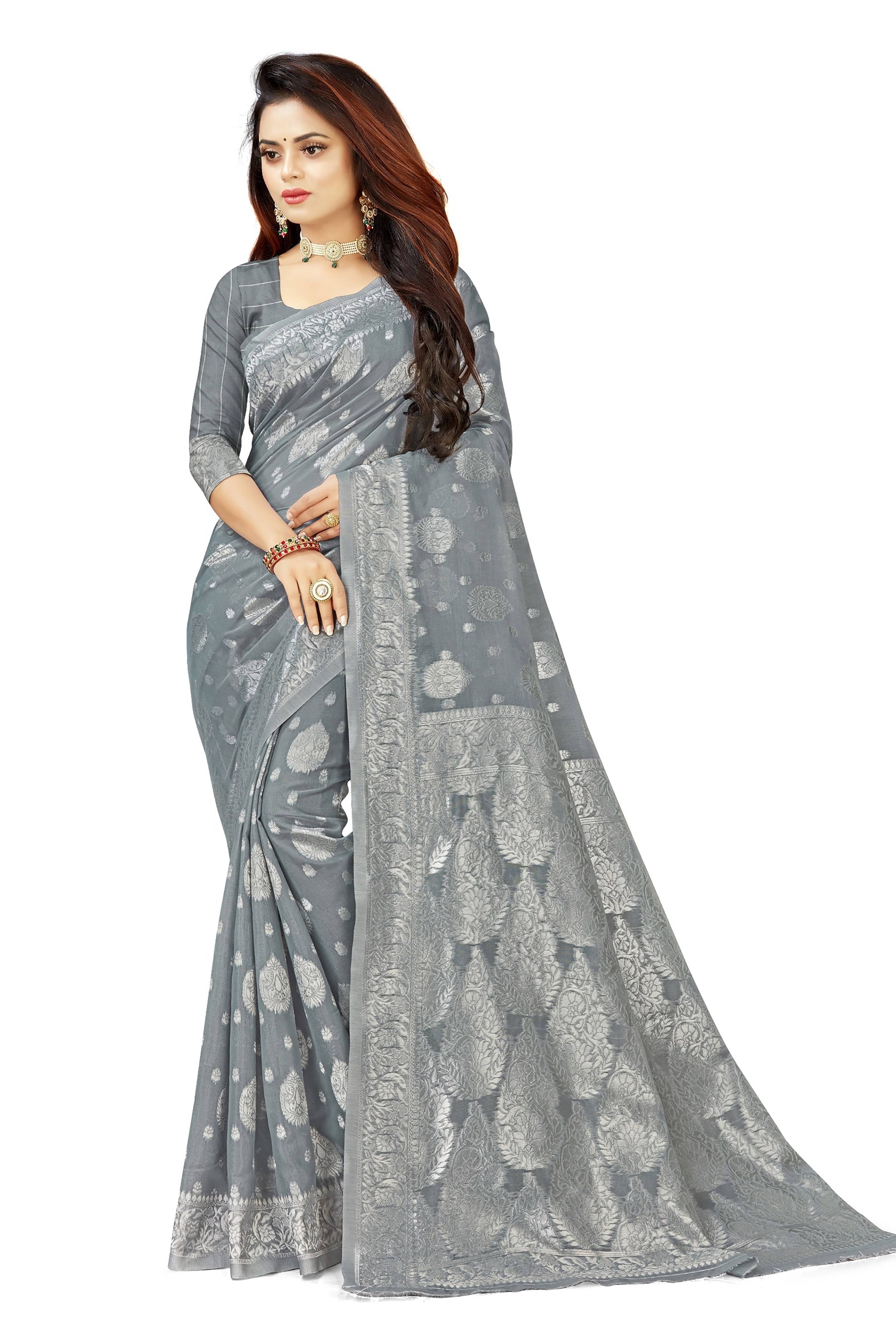 Today Deal Cotton Woven Saree With Unstitched Blouse Piece ( Grey ) Today Deal Cotton Woven Saree With Unstitched Blouse Piece ( Grey )