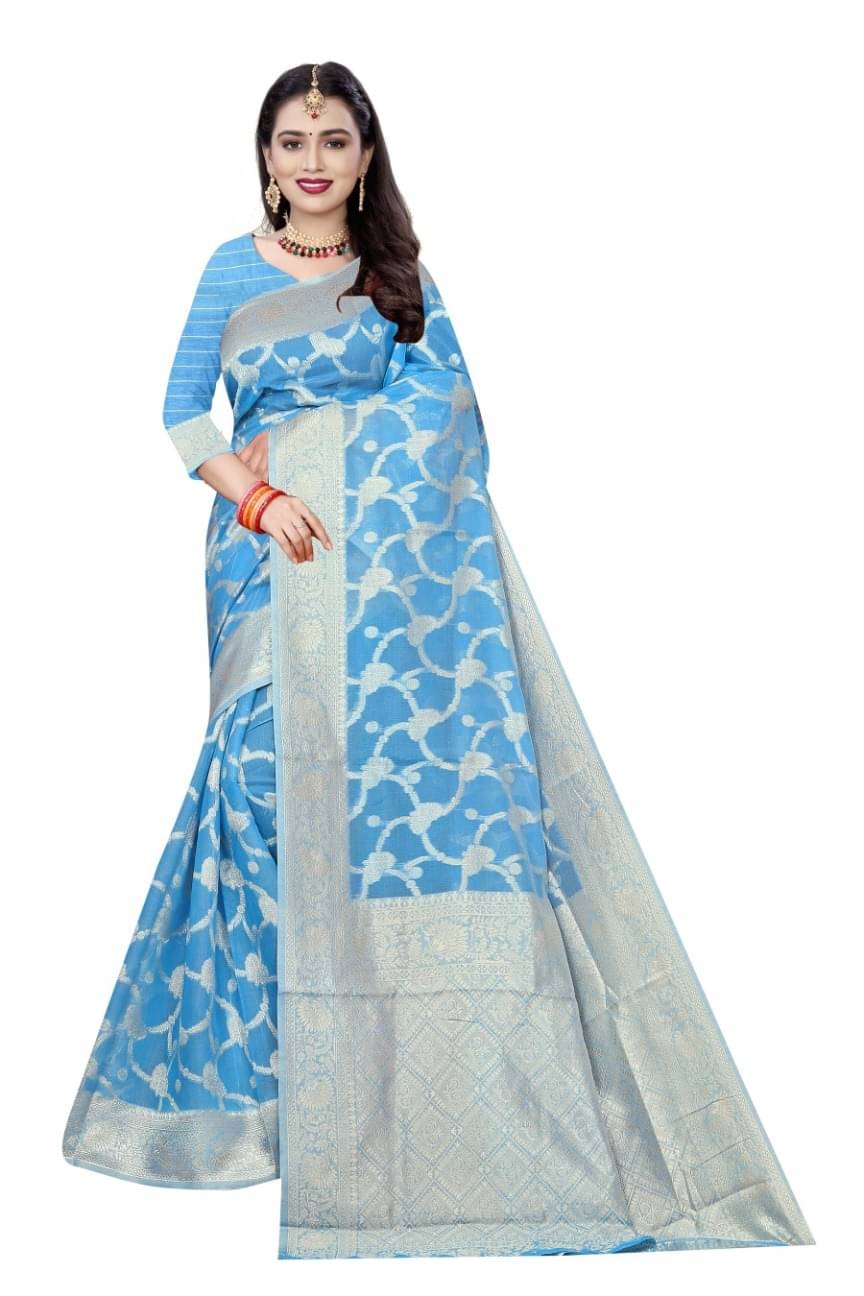     			Today Deal Cotton Woven Saree With Unstitched Blouse Piece ( Light Blue )