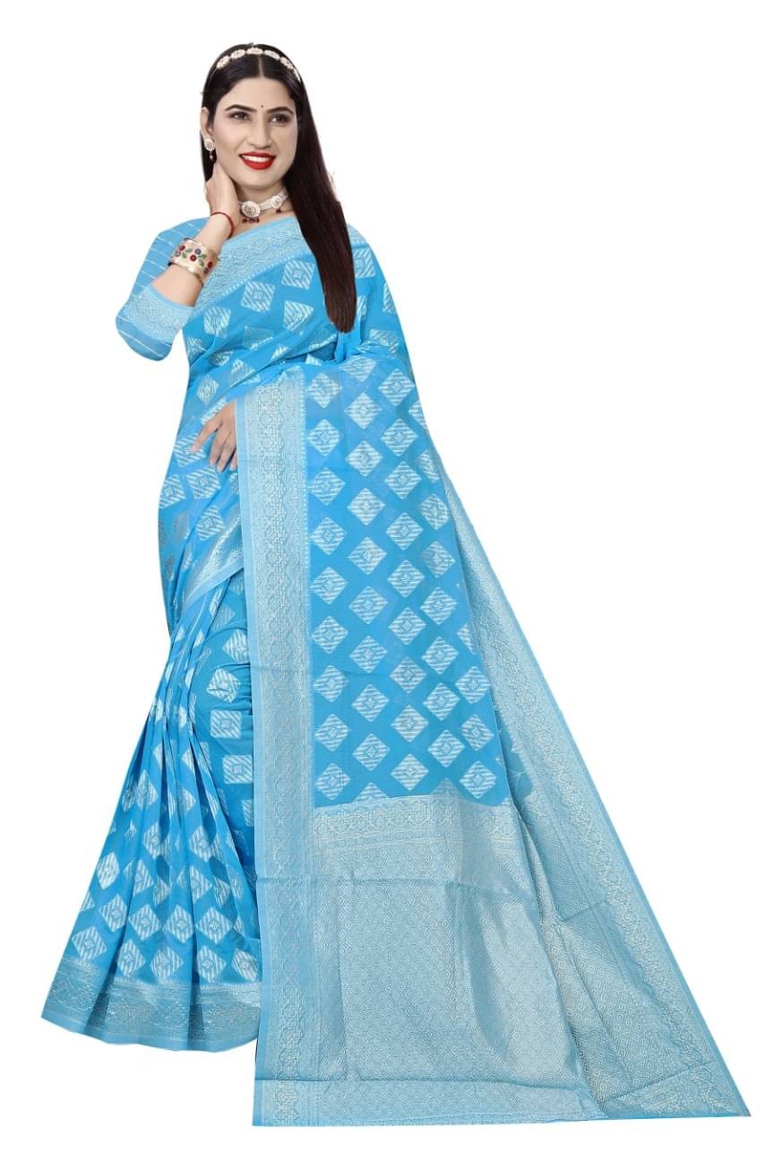 Today Deal Cotton Woven Saree With Unstitched Blouse Piece ( Light Blue ) Today Deal Cotton Woven Saree With Unstitched Blouse Piece ( Light Blue )