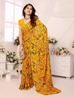     			Today Deal Georgette Printed Saree With Unstitched Blouse Piece ( Yellow )