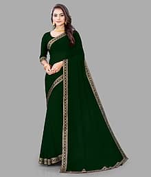 Today Deal Georgette Solid Saree With Unstitched Blouse Piece ( Green )