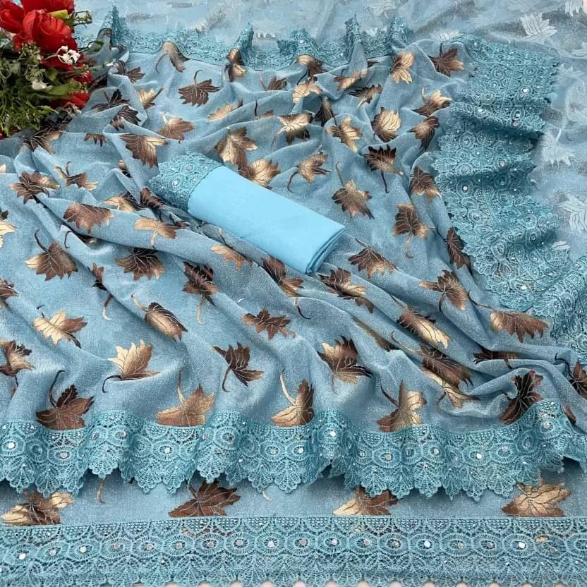     			Today Deal Lycra Embroidered Saree With Unstitched Blouse Piece ( Light Blue )