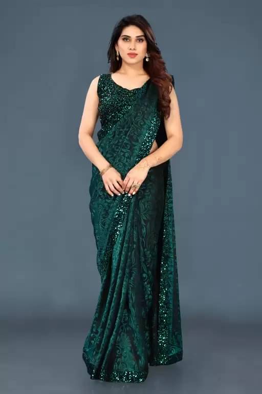 Today Deal Lycra Self Design Saree With Unstitched Blouse Piece ( Green ) Today Deal Lycra Self Design Saree With Unstitched Blouse Piece ( Green )