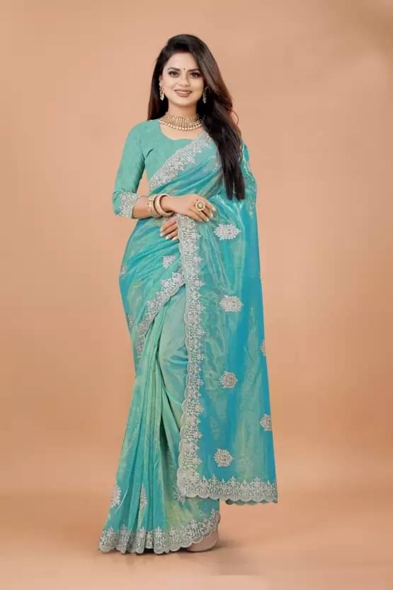 Today Deal Net Embellished Saree With Unstitched Blouse Piece ( Sky Blue ) Today Deal Net Embellished Saree With Unstitched Blouse Piece ( Sky Blue )