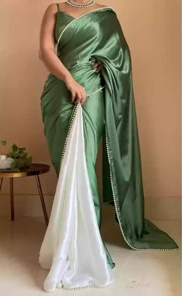     			Today Deal Satin Embellished Saree With Unstitched Blouse Piece ( Green )