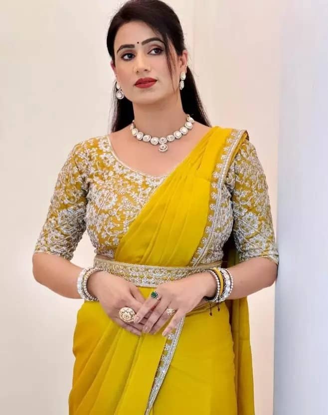 Today Deal Silk Embroidered Saree With Unstitched Blouse Piece ( Yellow ) - Sarees | Buy online on ZillyBuy
