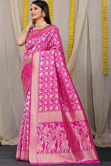 Today Deal Silk Woven Saree With Unstitched Blouse Piece ( Rani ) Today Deal Silk Woven Saree With Unstitched Blouse Piece ( Rani )