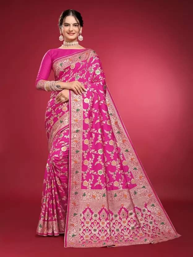 Today Deal Silk Woven Saree With Unstitched Blouse Piece ( Rani ) Today Deal Silk Woven Saree With Unstitched Blouse Piece ( Rani )