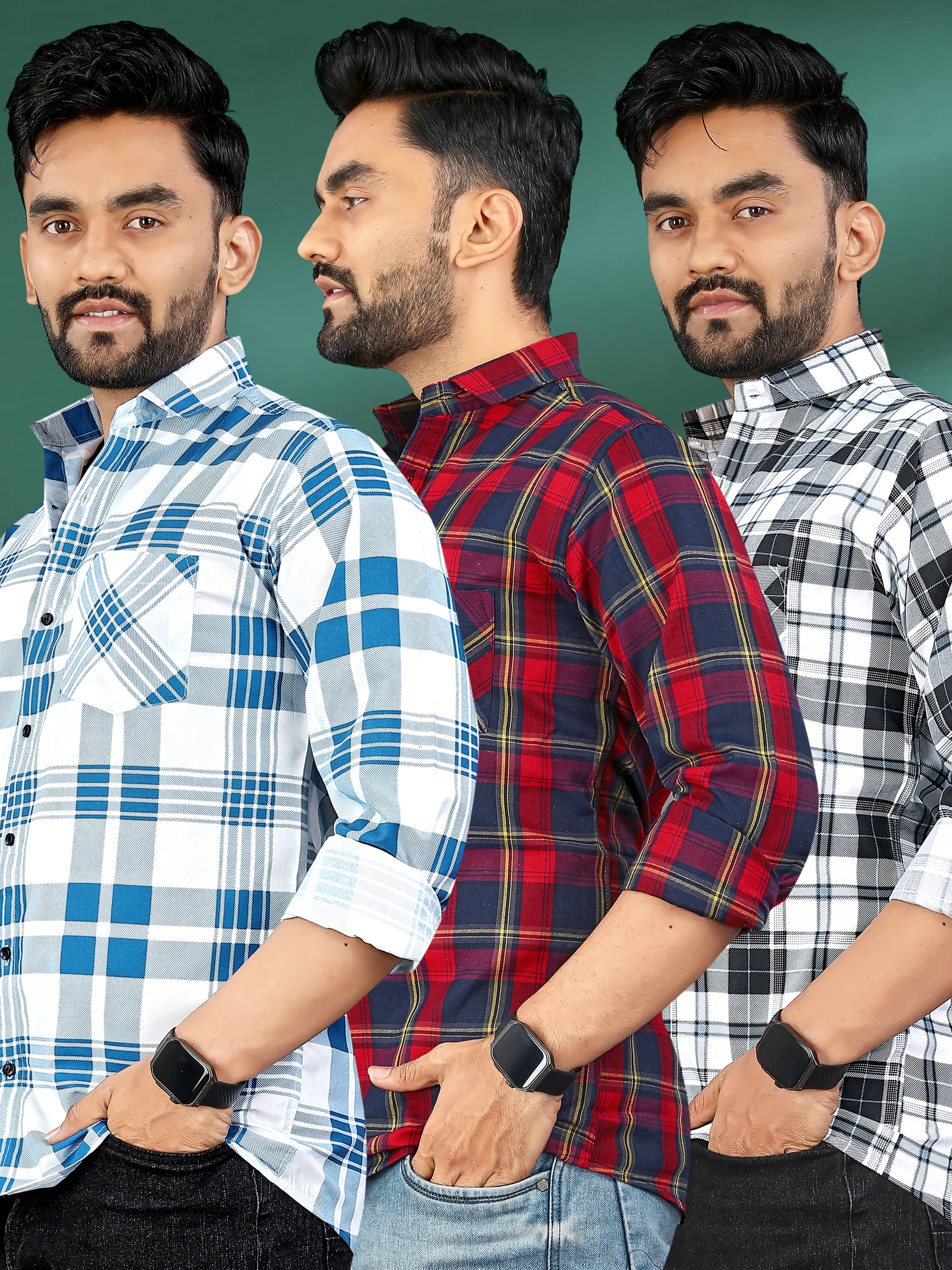     			allan peter 100% Cotton Regular Fit Checks Full Sleeves Men's Casual Shirt - Multicolor 7 ( Pack of 3 )