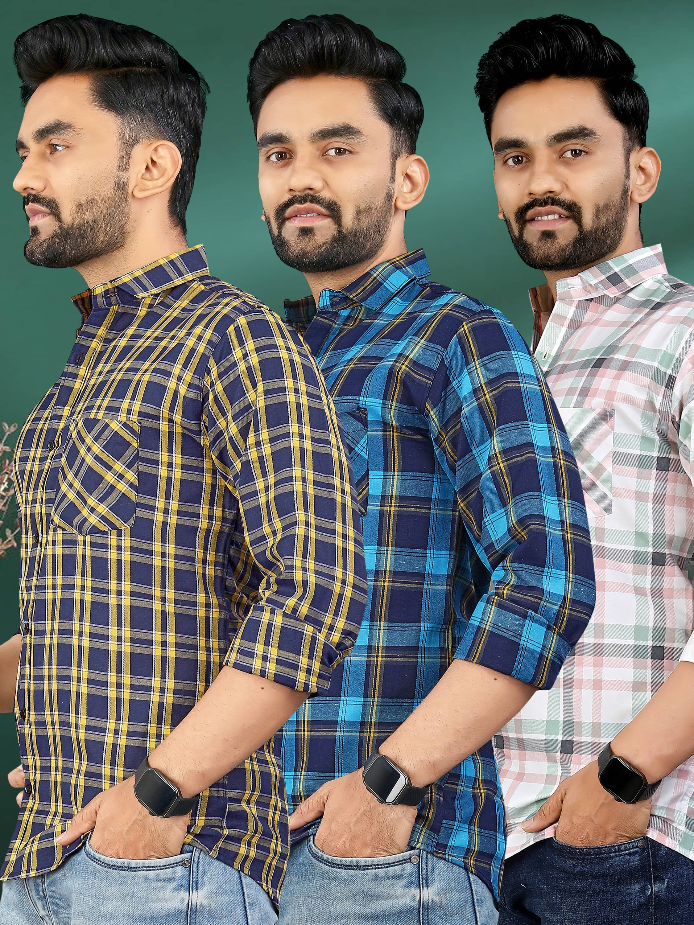 allan peter 100% Cotton Regular Fit Checks Full Sleeves Men's Casual Shirt - Multicolor 11 ( Pack of 3 ) allan peter 100% Cotton Regular Fit Checks Full Sleeves Men's Casual Shirt - Multicolor 11 ( Pack of 3 )