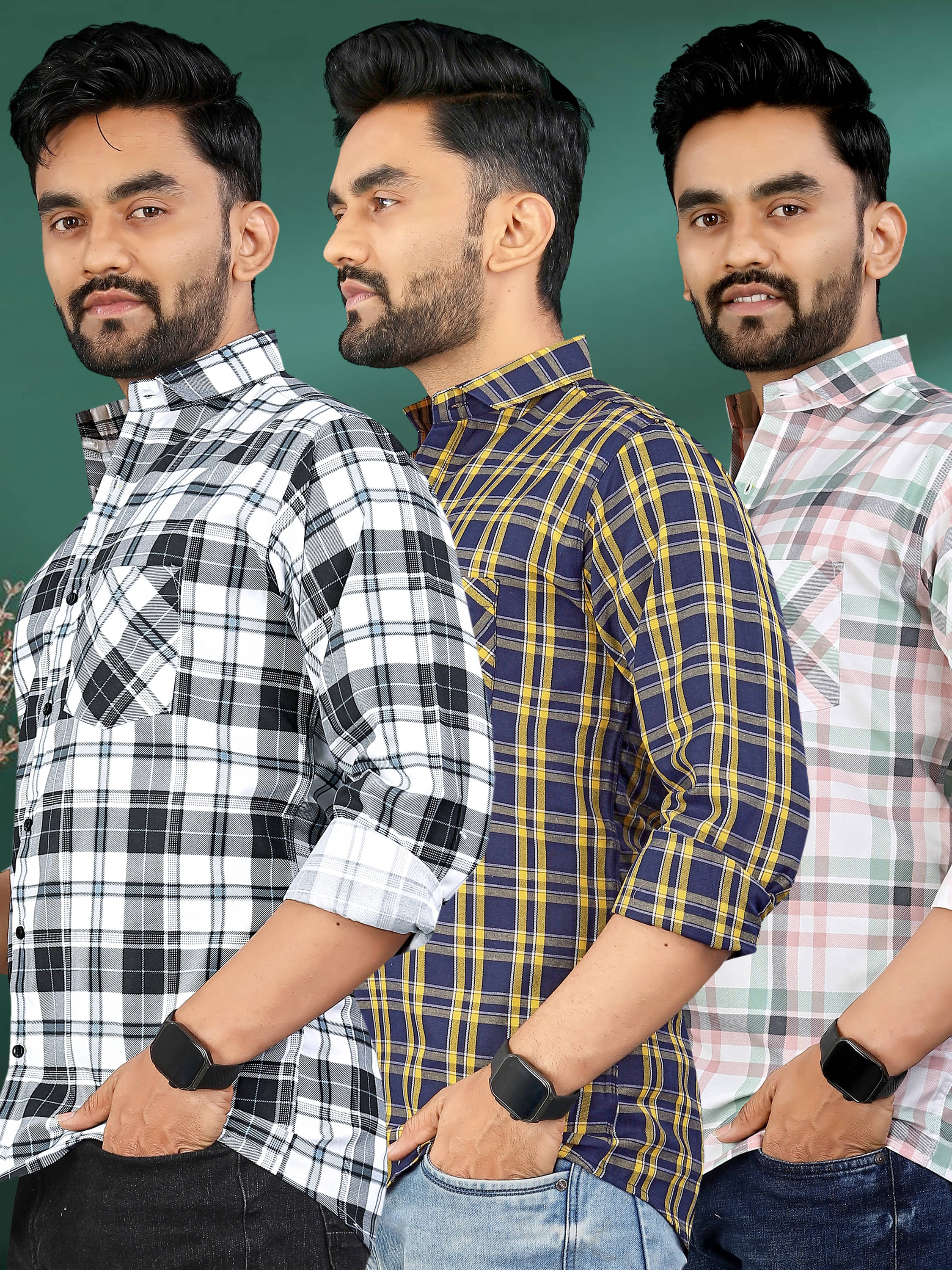     			allan peter 100% Cotton Regular Fit Checks Full Sleeves Men's Casual Shirt - Multicolor 10 ( Pack of 3 )