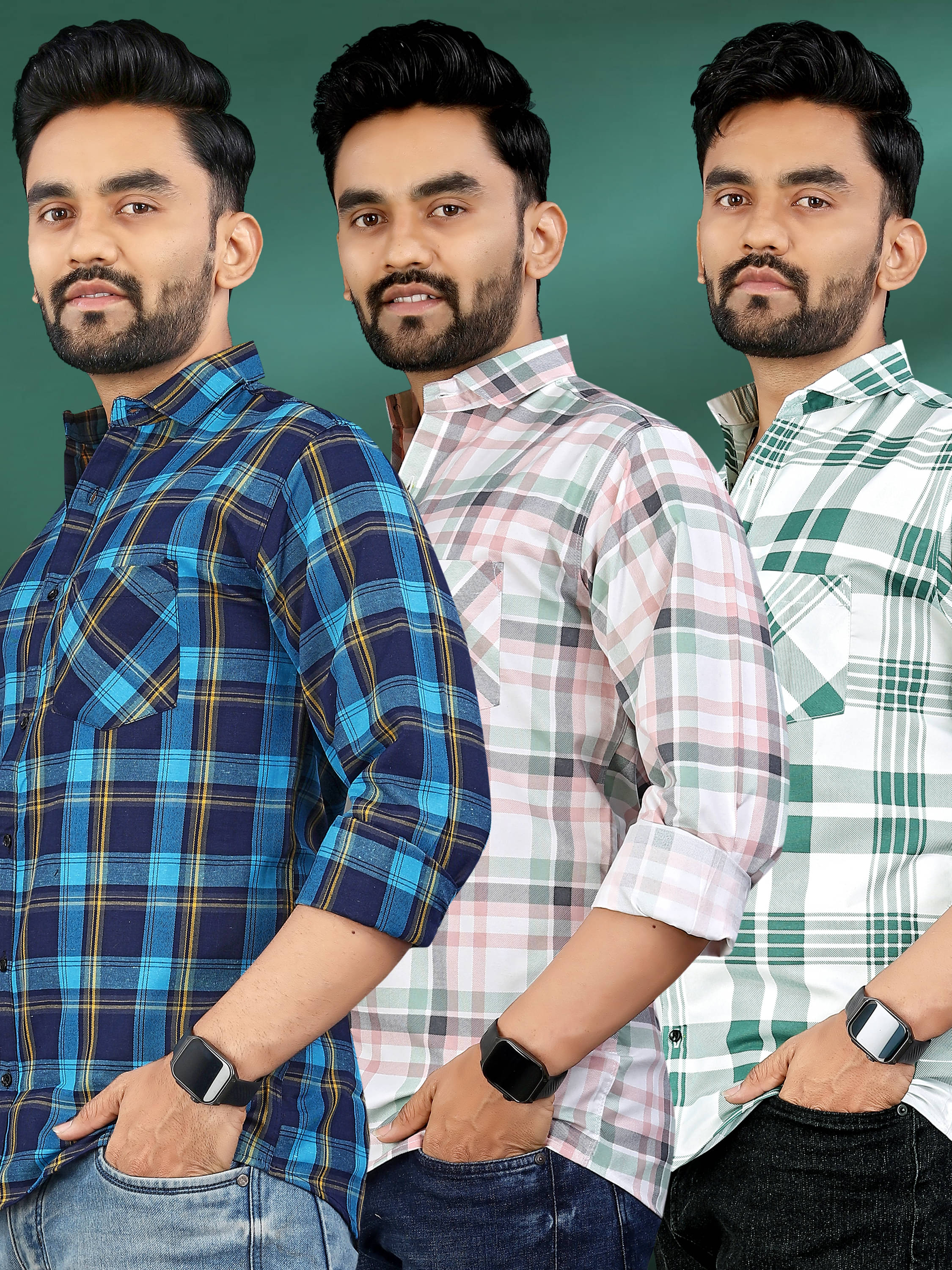     			allan peter 100% Cotton Regular Fit Checks Full Sleeves Men's Casual Shirt - Multicolor 12 ( Pack of 3 )