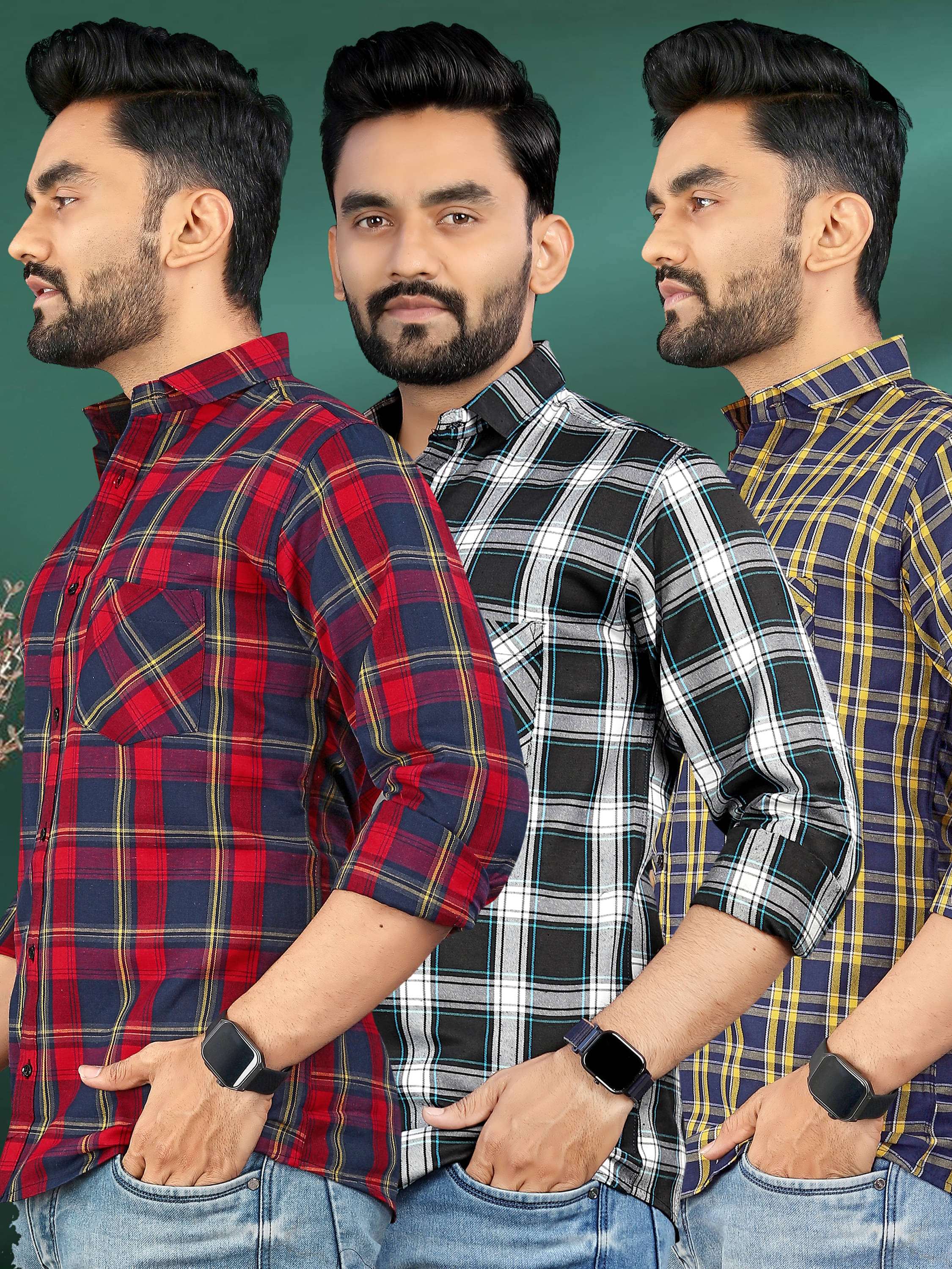     			allan peter 100% Cotton Regular Fit Checks Full Sleeves Men's Casual Shirt - Multicolor 8 ( Pack of 3 )
