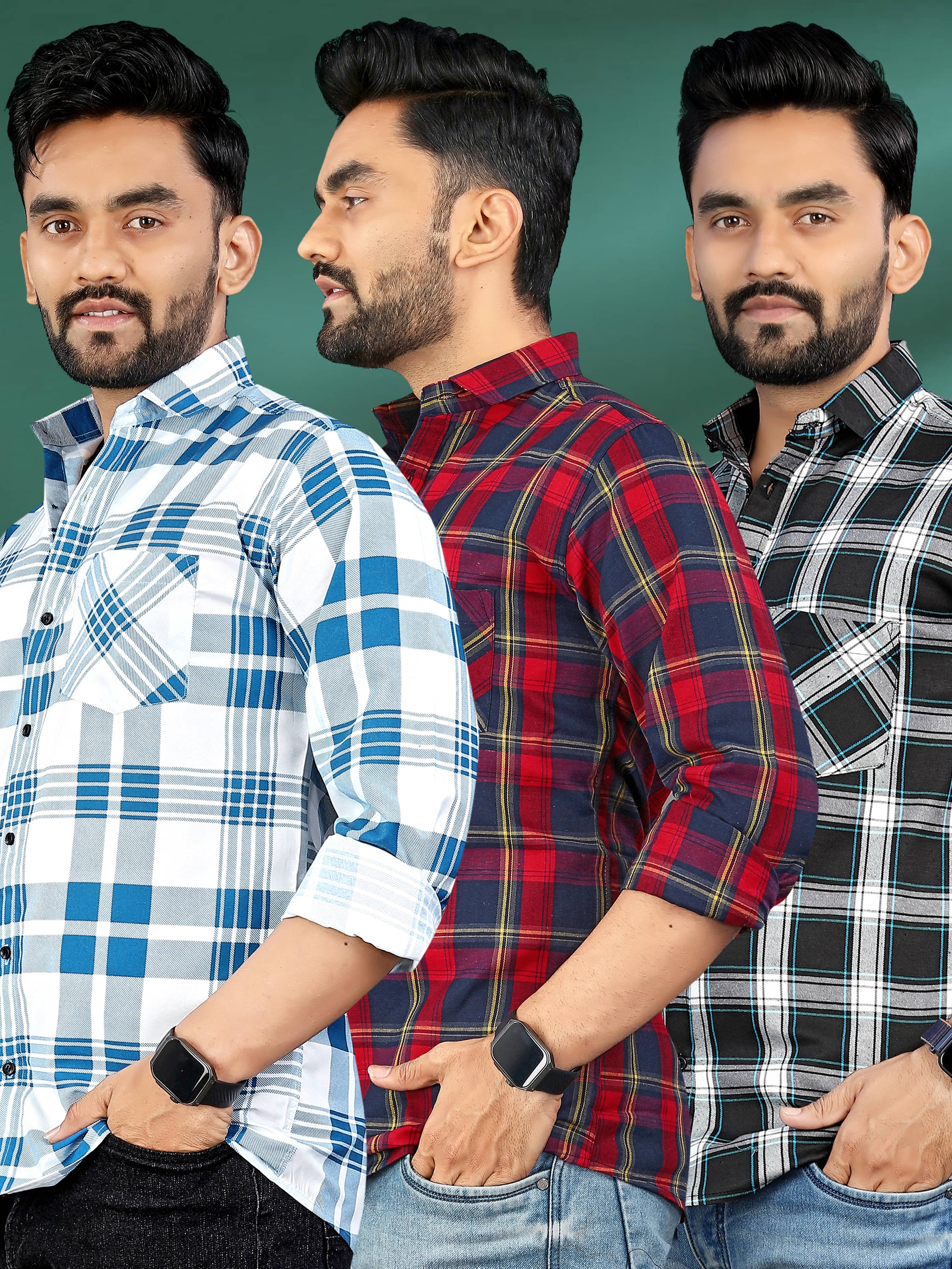 allan peter 100% Cotton Regular Fit Checks Full Sleeves Men's Casual Shirt - Multicolor 7 ( Pack of 3 ) allan peter 100% Cotton Regular Fit Checks Full Sleeves Men's Casual Shirt - Multicolor 7 ( Pack of 3 )