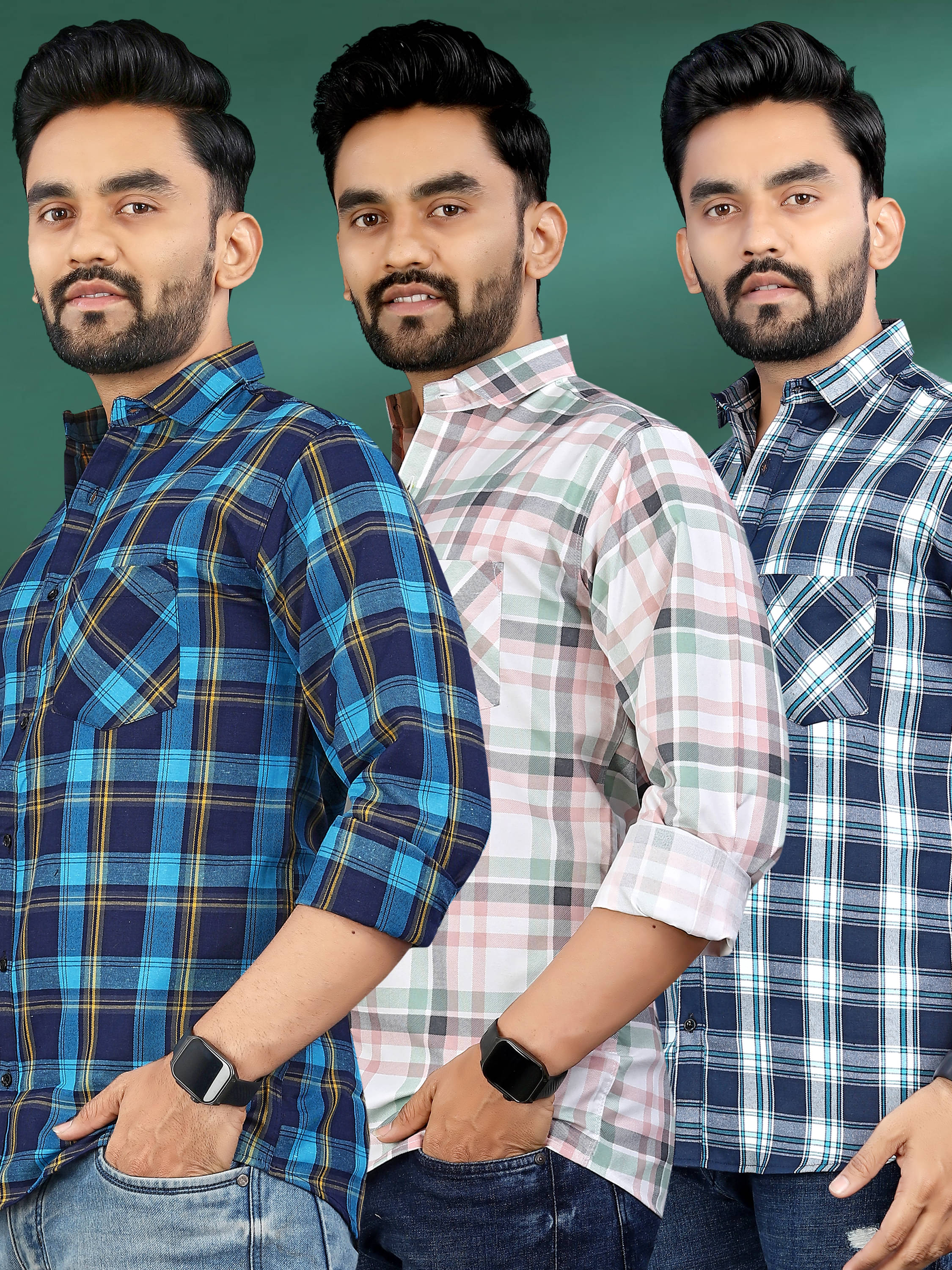     			allan peter 100% Cotton Regular Fit Checks Full Sleeves Men's Casual Shirt - Multicolor 12 ( Pack of 3 )