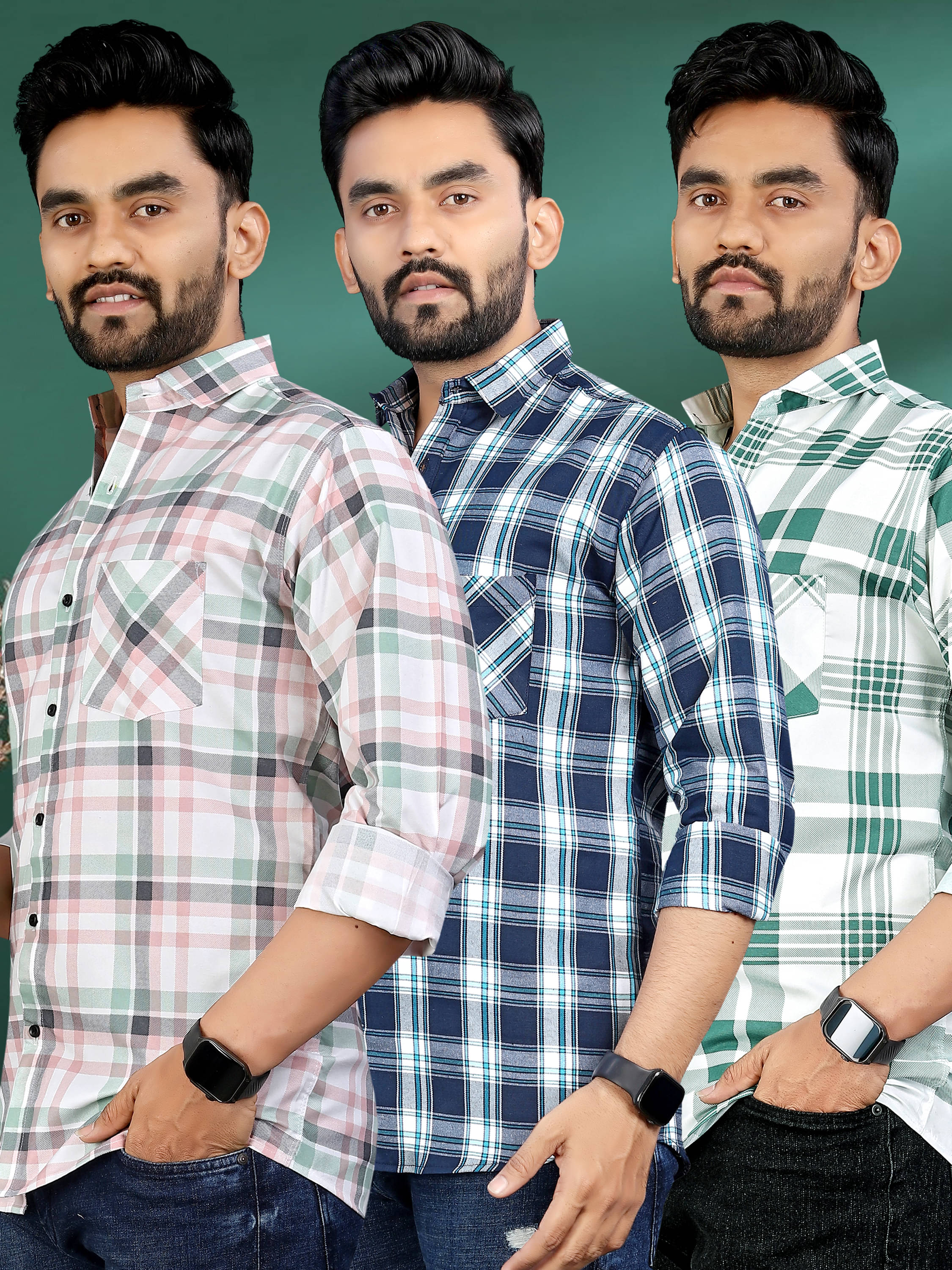     			allan peter 100% Cotton Regular Fit Checks Full Sleeves Men's Casual Shirt - Multicolor 13 ( Pack of 3 )