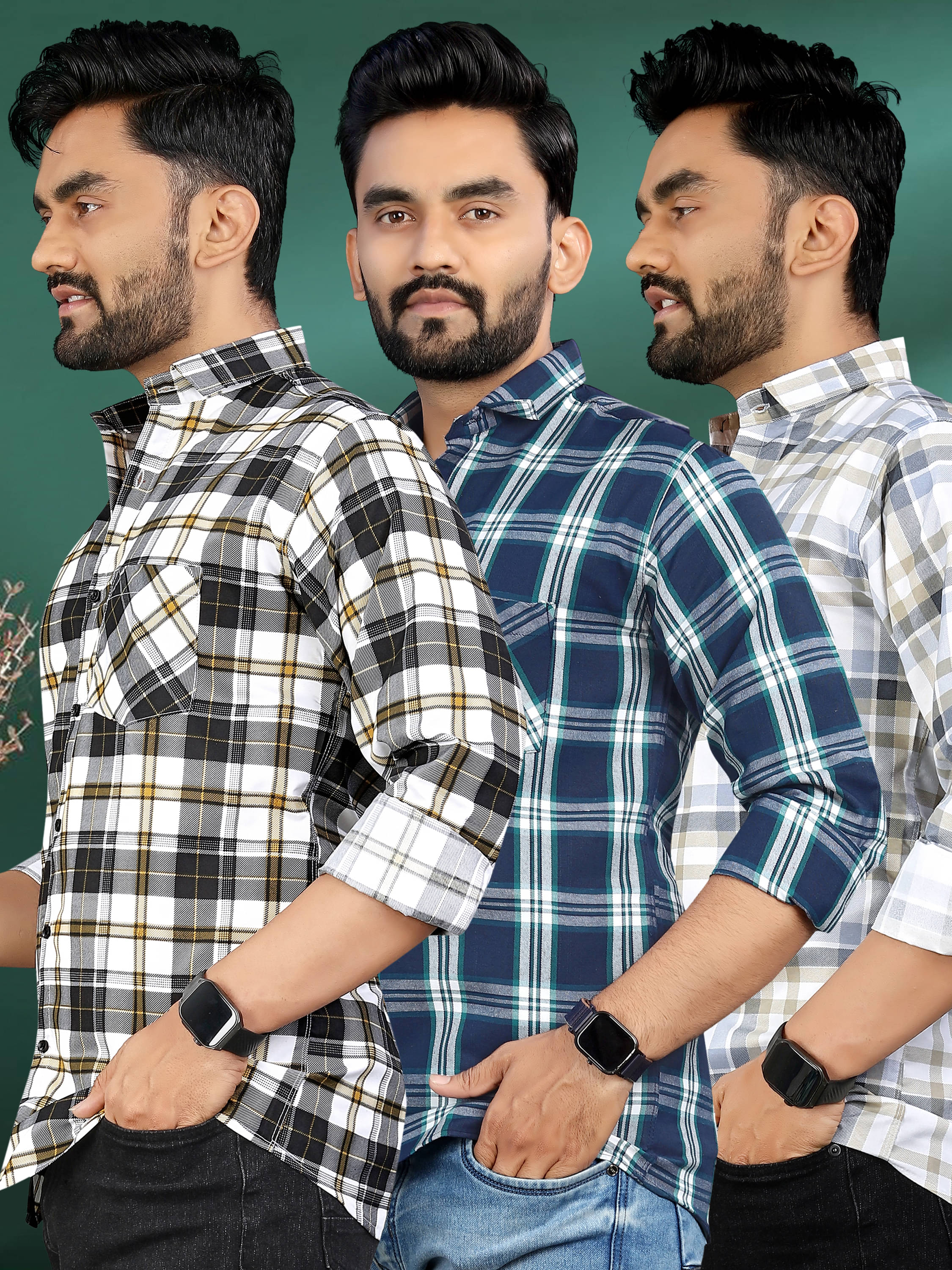     			allan peter 100% Cotton Regular Fit Checks Full Sleeves Men's Casual Shirt - Multicolor 3 ( Pack of 3 )