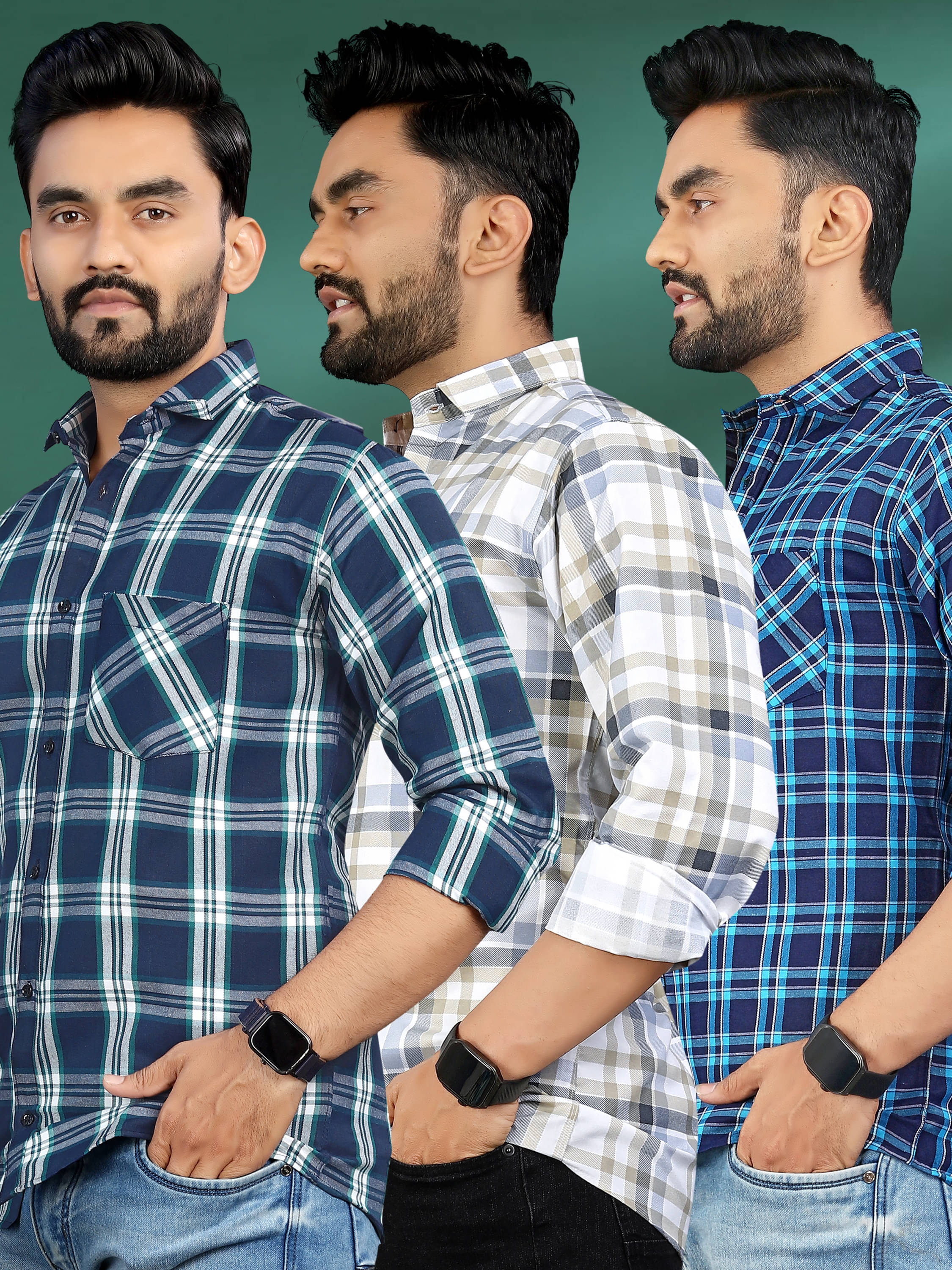 allan peter 100% Cotton Regular Fit Checks Full Sleeves Men's Casual Shirt - Multicolor 4 ( Pack of 3 ) allan peter 100% Cotton Regular Fit Checks Full Sleeves Men's Casual Shirt - Multicolor 4 ( Pack of 3 )