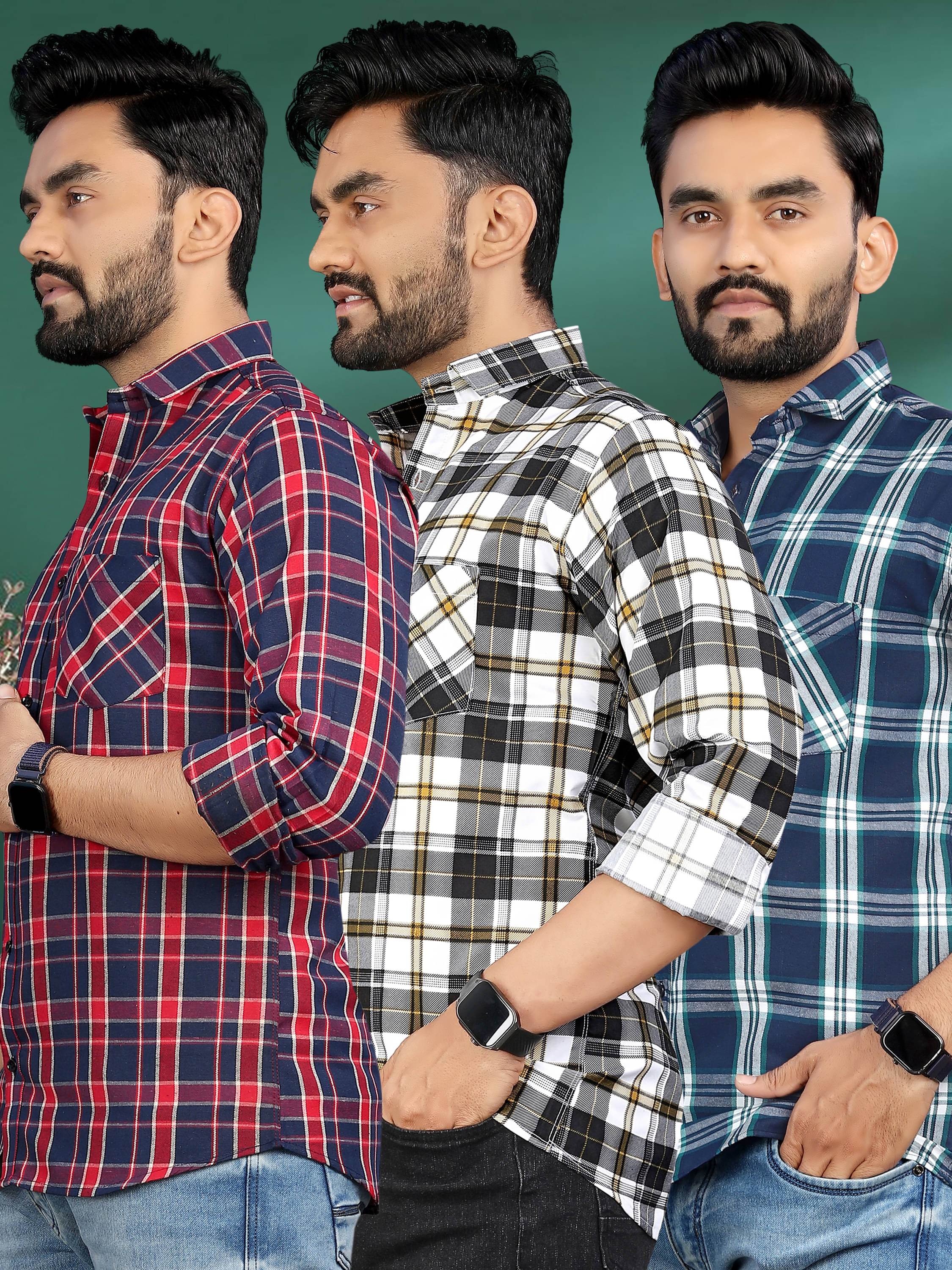     			allan peter 100% Cotton Regular Fit Checks Full Sleeves Men's Casual Shirt - Multicolor 2 ( Pack of 3 )