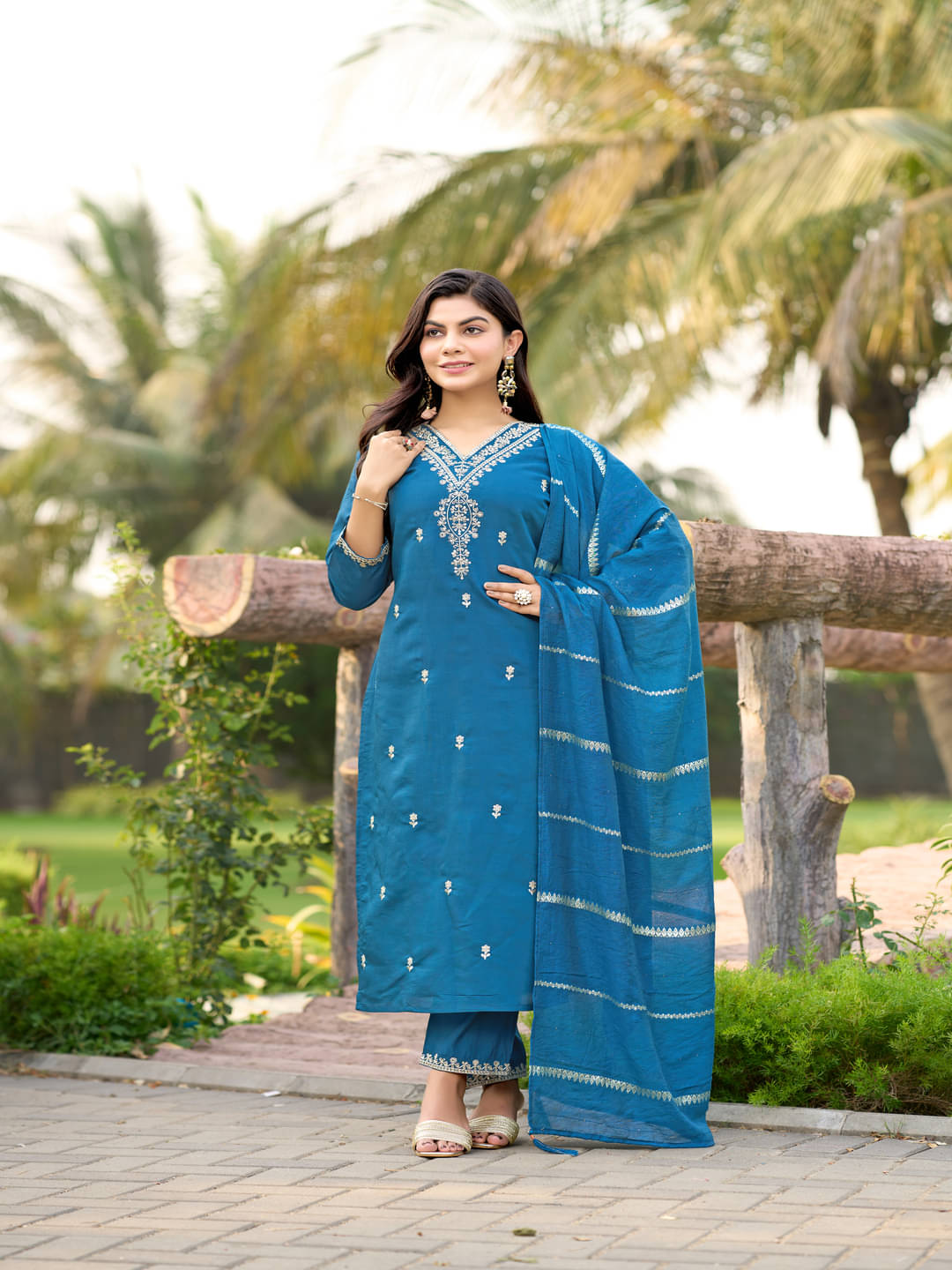 gufrina Women Silk Blend Embroidered A-line Kurti With Harems Pants ( Teal ) gufrina Women Silk Blend Embroidered A-line Kurti With Harems Pants ( Teal )