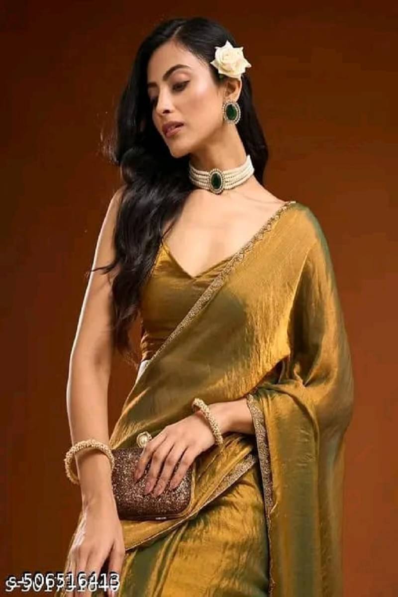     			supalee Tex Chiffon Solid Kanjeevaram Sarees With Unstitched Blouse Piece ( Gold )