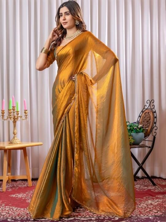     			supalee Tex Chiffon Solid Uppada saree With Unstitched Blouse Piece ( Gold )