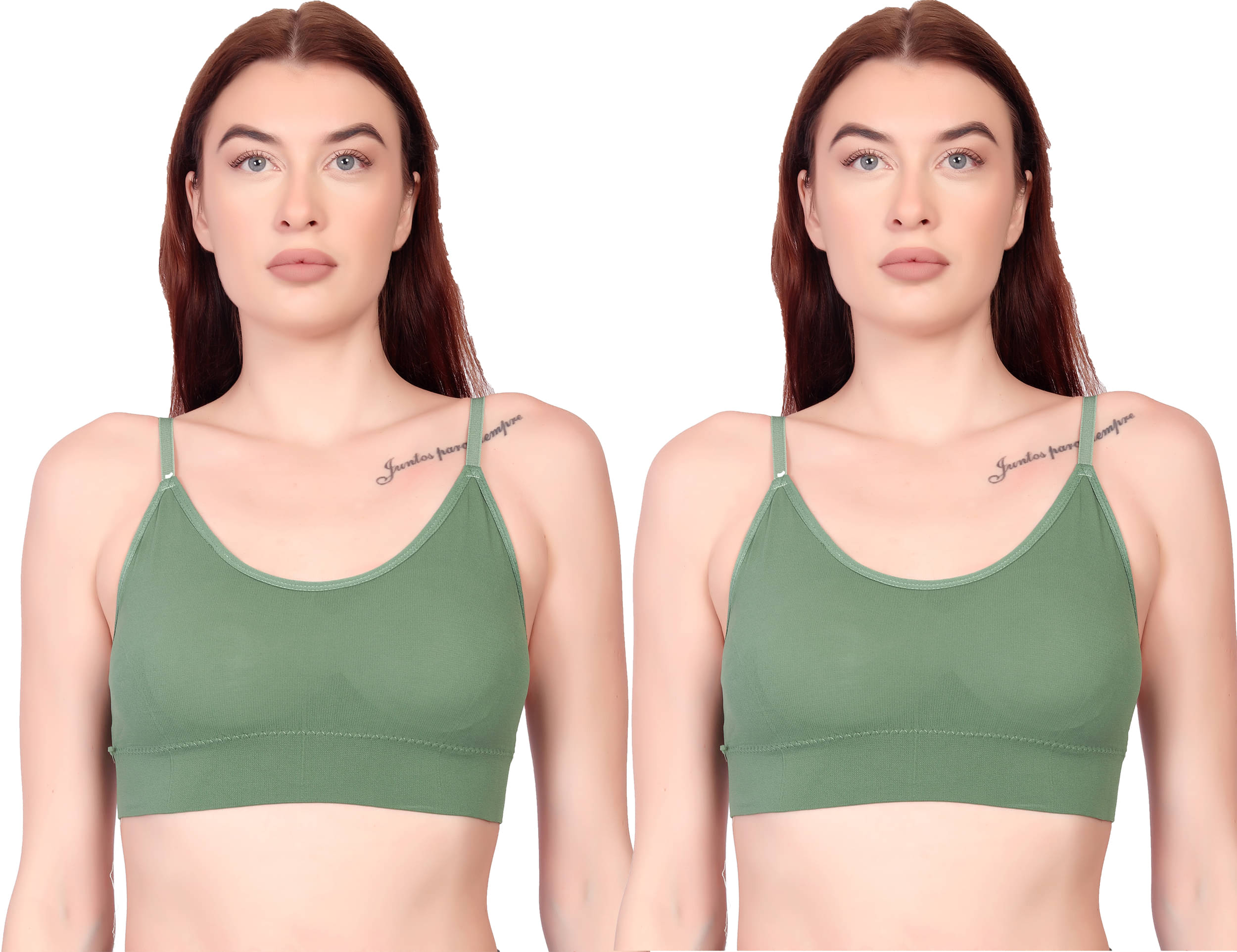     			3Mads Pack of 2 Cotton Lightly Padded Cami bra For Women ( Green )