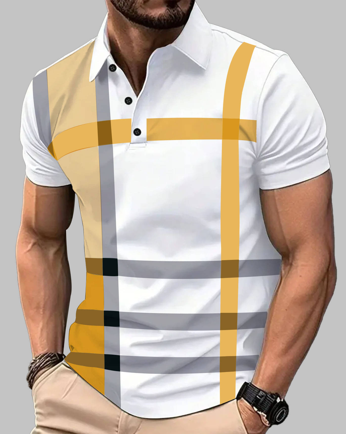     			AOOSH Men Cotton Blend Regular Fit Printed Polo T Shirt ( White )