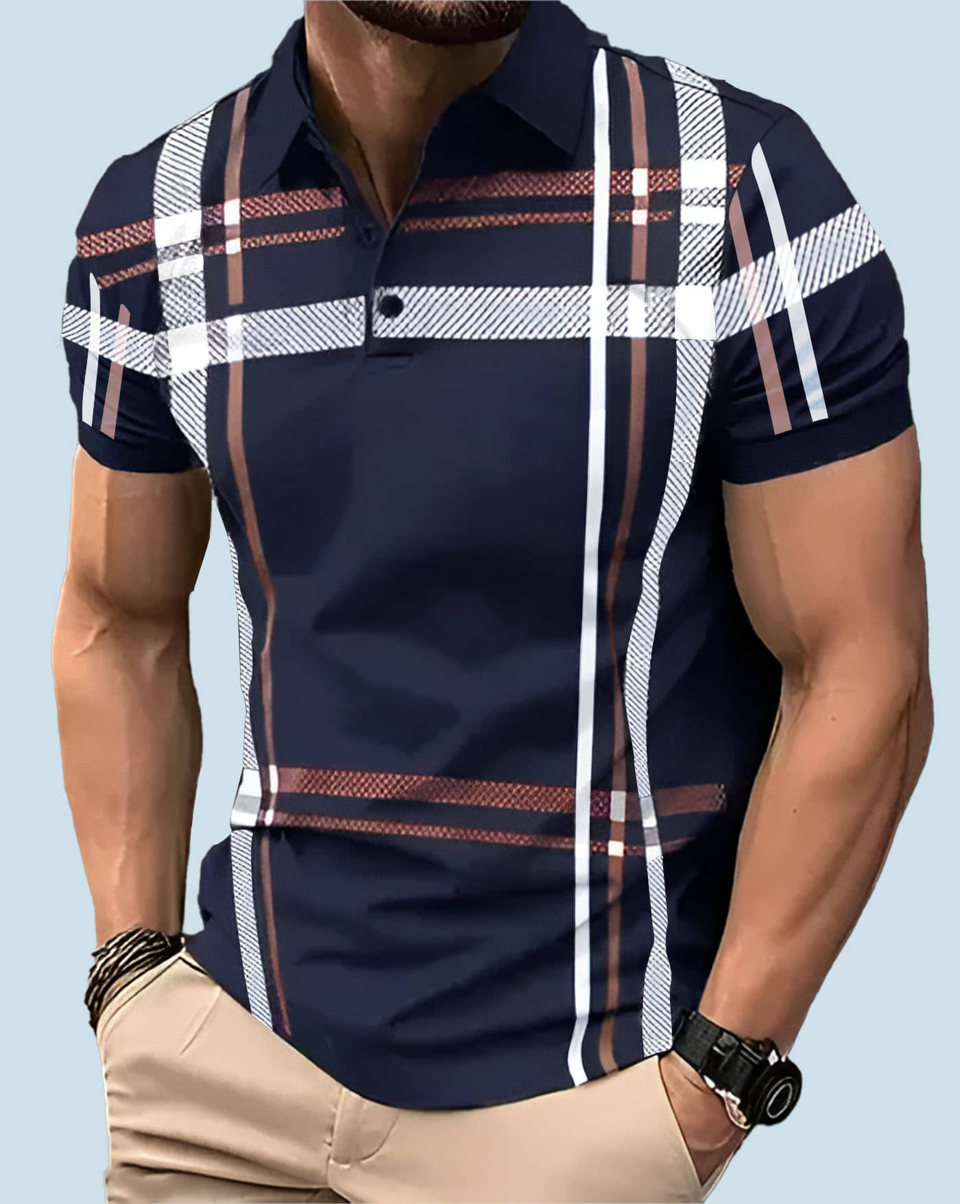 AOOSH Men Cotton Blend Regular Fit Printed Polo T Shirt ( Blue )