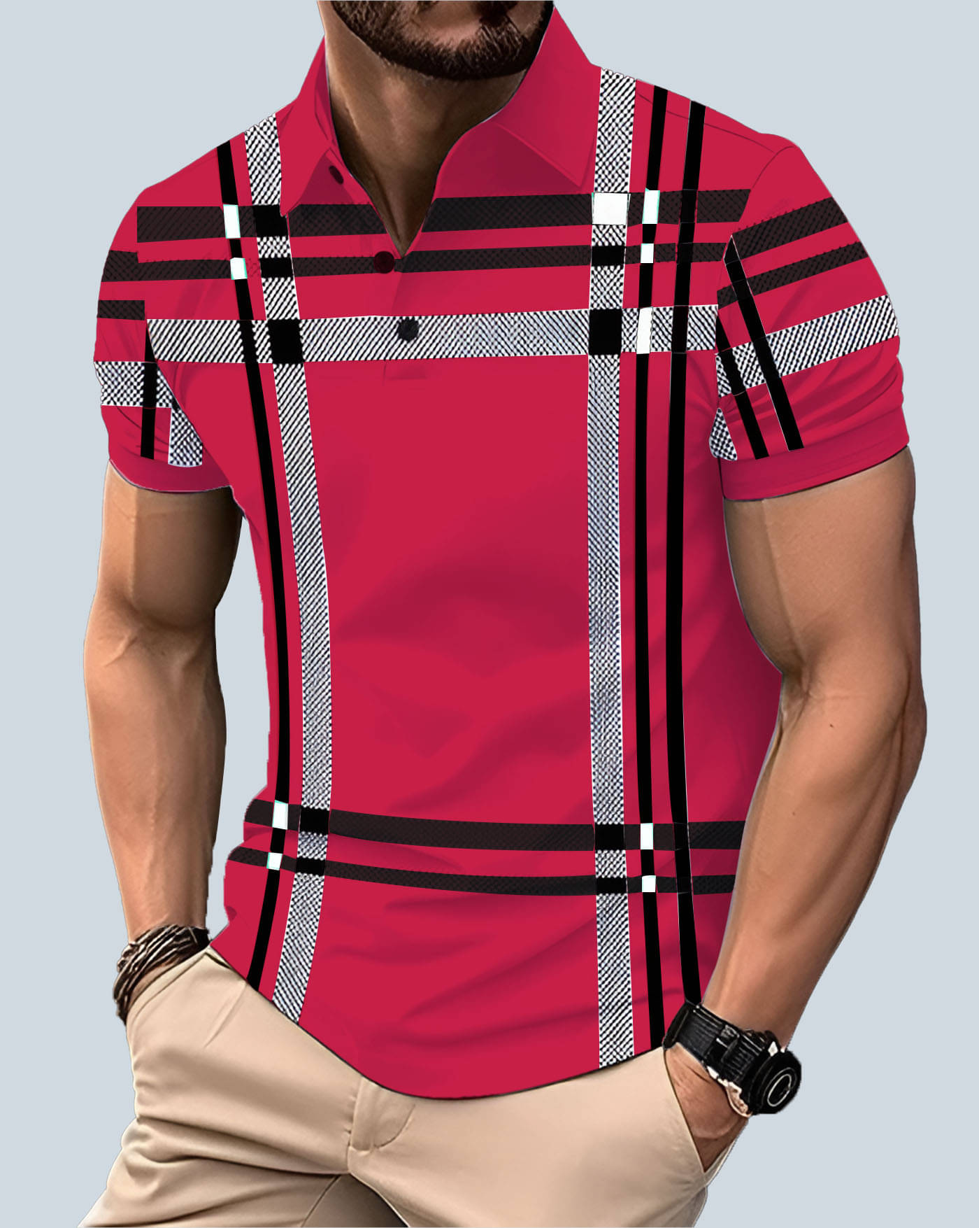     			AOOSH Men Cotton Blend Regular Fit Printed Polo T Shirt ( Pink )