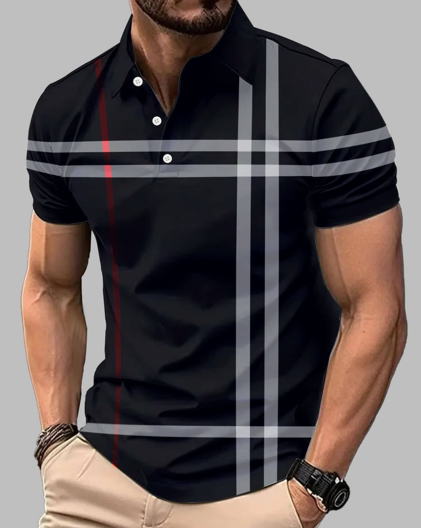 AUSK Men Cotton Blend Regular Fit Printed Polo T Shirt ( Black )