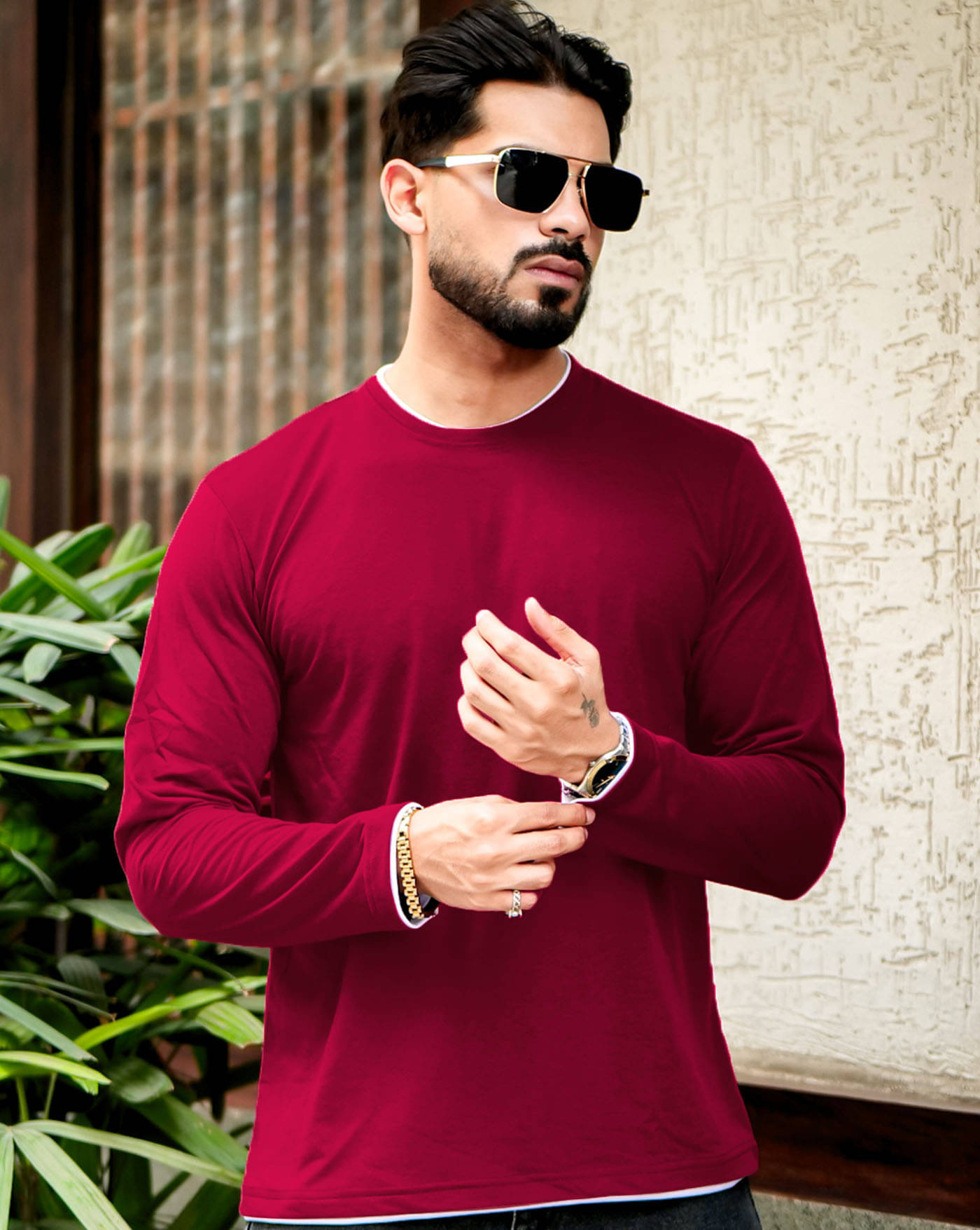 AUSK Men Cotton Blend Regular Fit Solid T-Shirt ( Maroon ) AUSK Men Cotton Blend Regular Fit Solid T-Shirt ( Maroon )