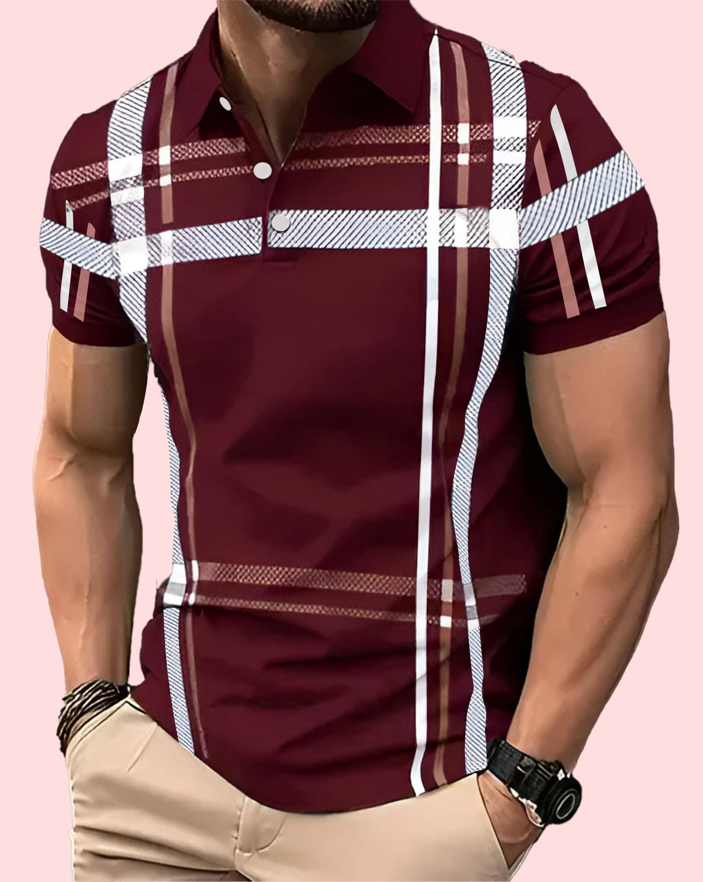     			AUSK Men Cotton Blend Regular Fit Printed Polo T Shirt ( Maroon )