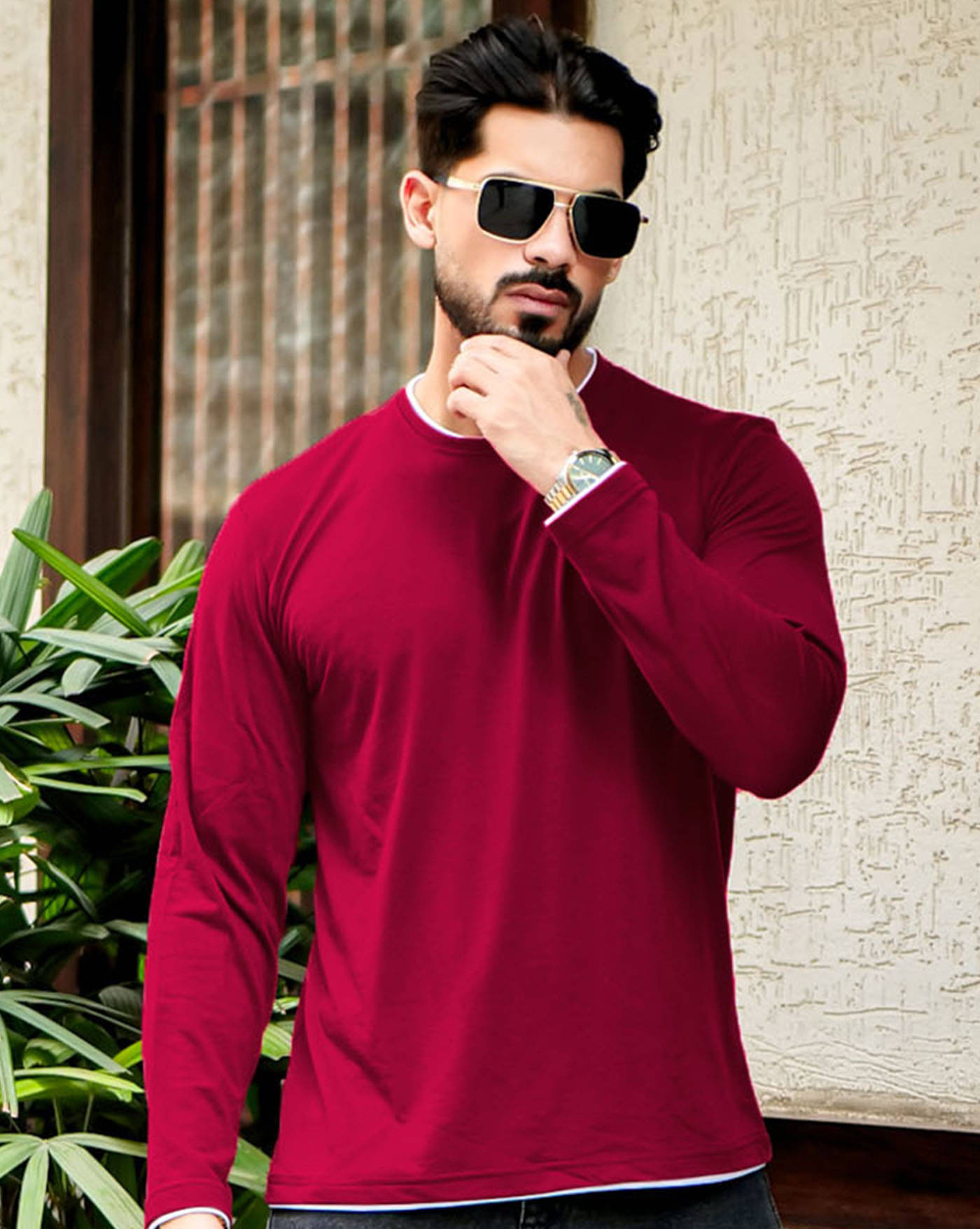     			AUSK Men Cotton Blend Regular Fit Solid T-Shirt ( Maroon )