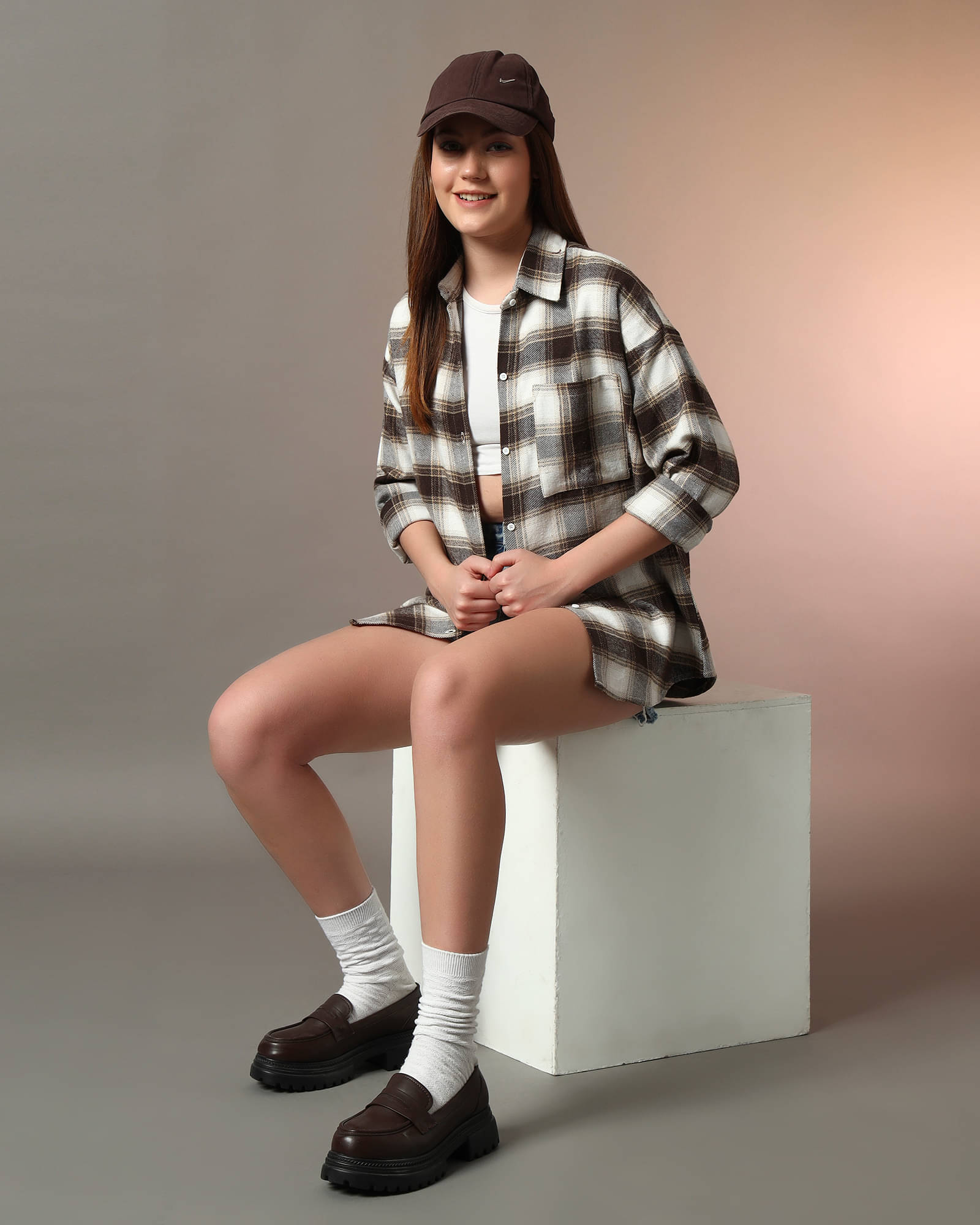     			Chimpaaanzee Women Checks Cotton Shirt ( Off White )