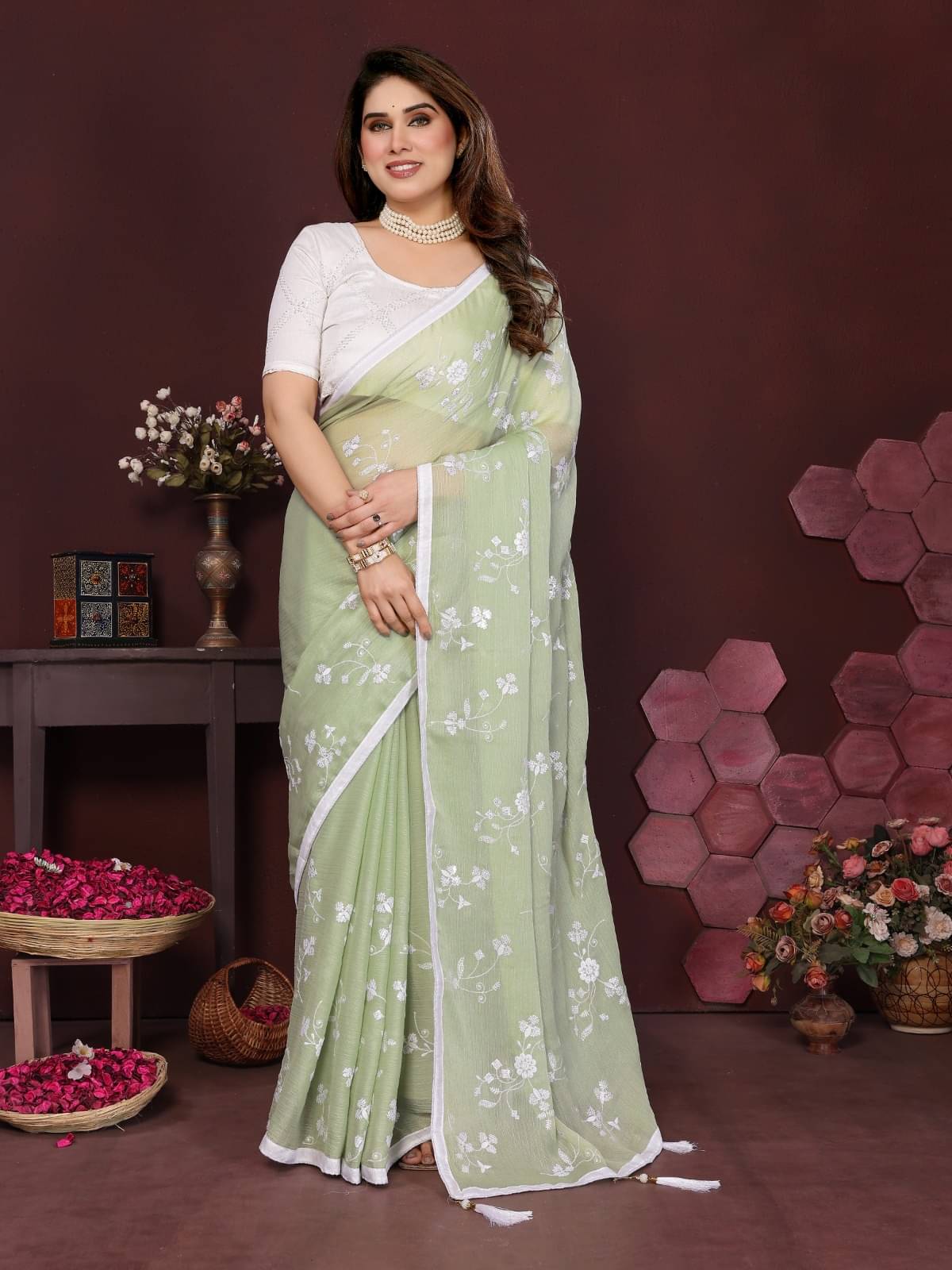 DIKONA DESIGNER Chiffon Embroidered Baluchari Saree With Unstitched Blouse Piece ( Light Green ) DIKONA DESIGNER Chiffon Embroidered Baluchari Saree With Unstitched Blouse Piece ( Light Green )
