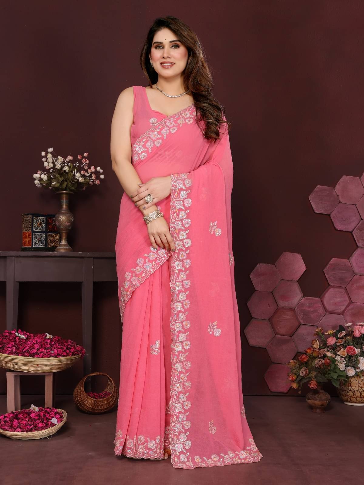 DIKONA DESIGNER Georgette Embroidered Kashmiri Kani Saree With Unstitched Blouse Piece ( Fluorescent Orange )     			DIKONA DESIGNER Georgette Embroidered Kashmiri Kani Saree With Unstitched Blouse Piece ( Fluorescent Orange )