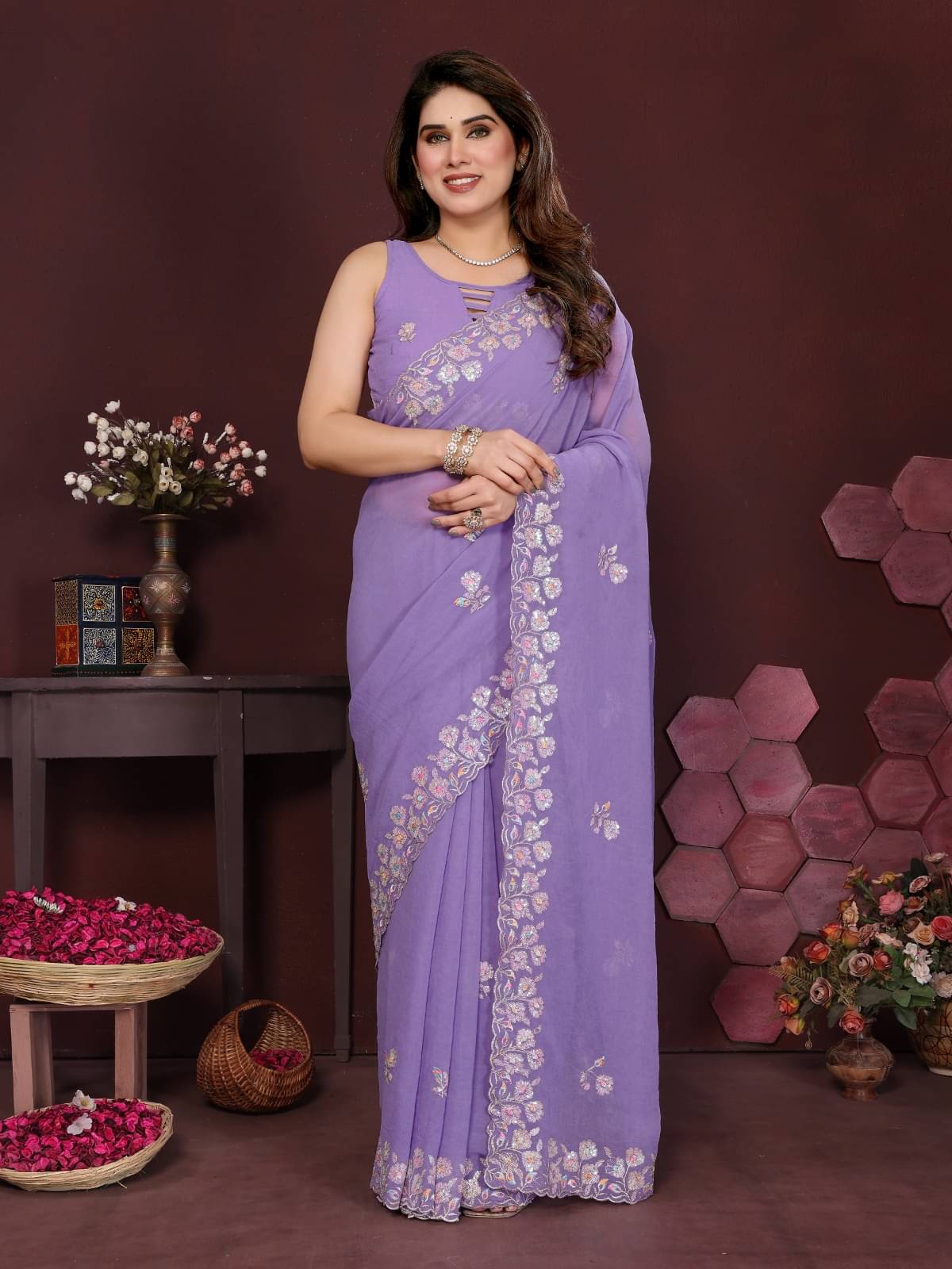 DIKONA DESIGNER Georgette Embroidered Kashmiri Kani Saree With Unstitched Blouse Piece ( Lavender ) DIKONA DESIGNER Georgette Embroidered Kashmiri Kani Saree With Unstitched Blouse Piece ( Lavender )