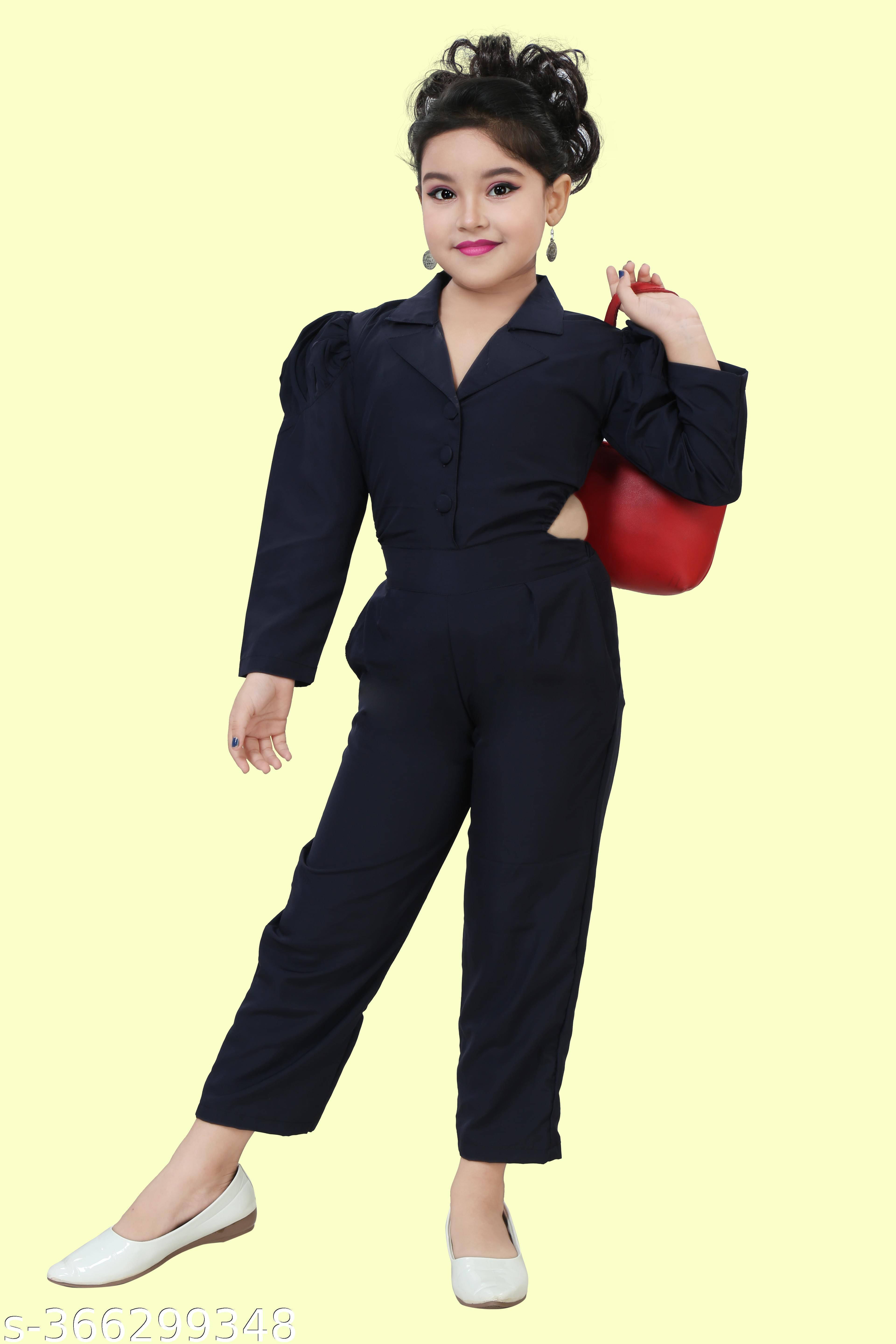     			DarjiFashion Girls Cotton Blend Jumpsuit ( Pack of 1 , Black )