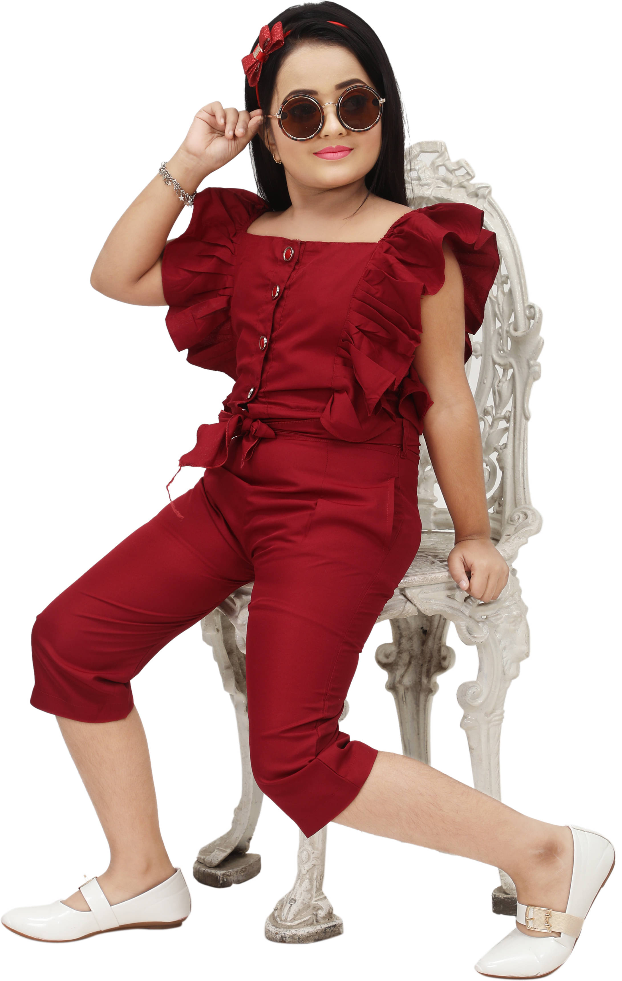     			DarjiFashion Girls Cotton Blend Jumpsuit ( Pack of 1 , Maroon )