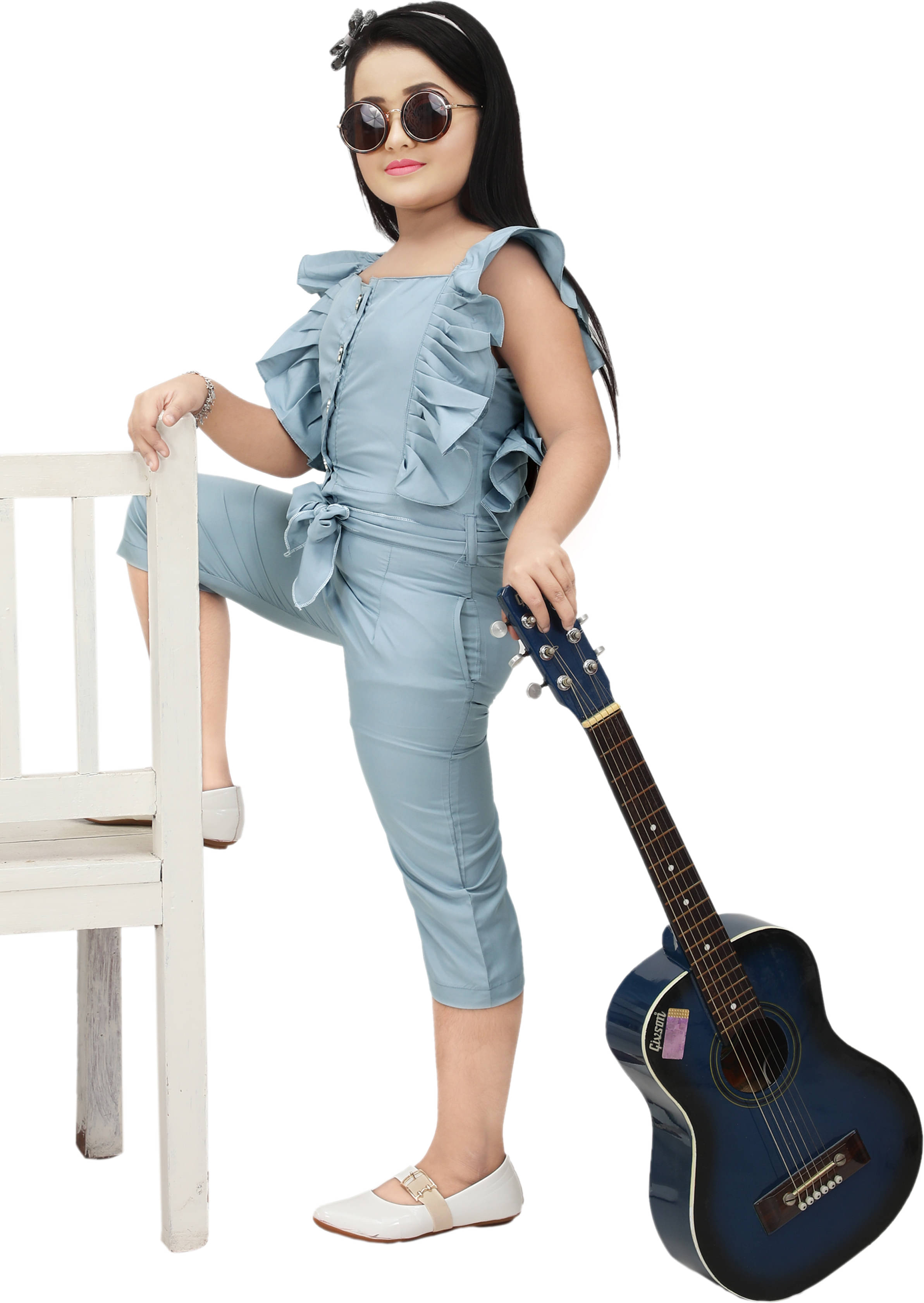     			DarjiFashion Girls Cotton Blend Jumpsuit ( Pack of 1 , Blue )