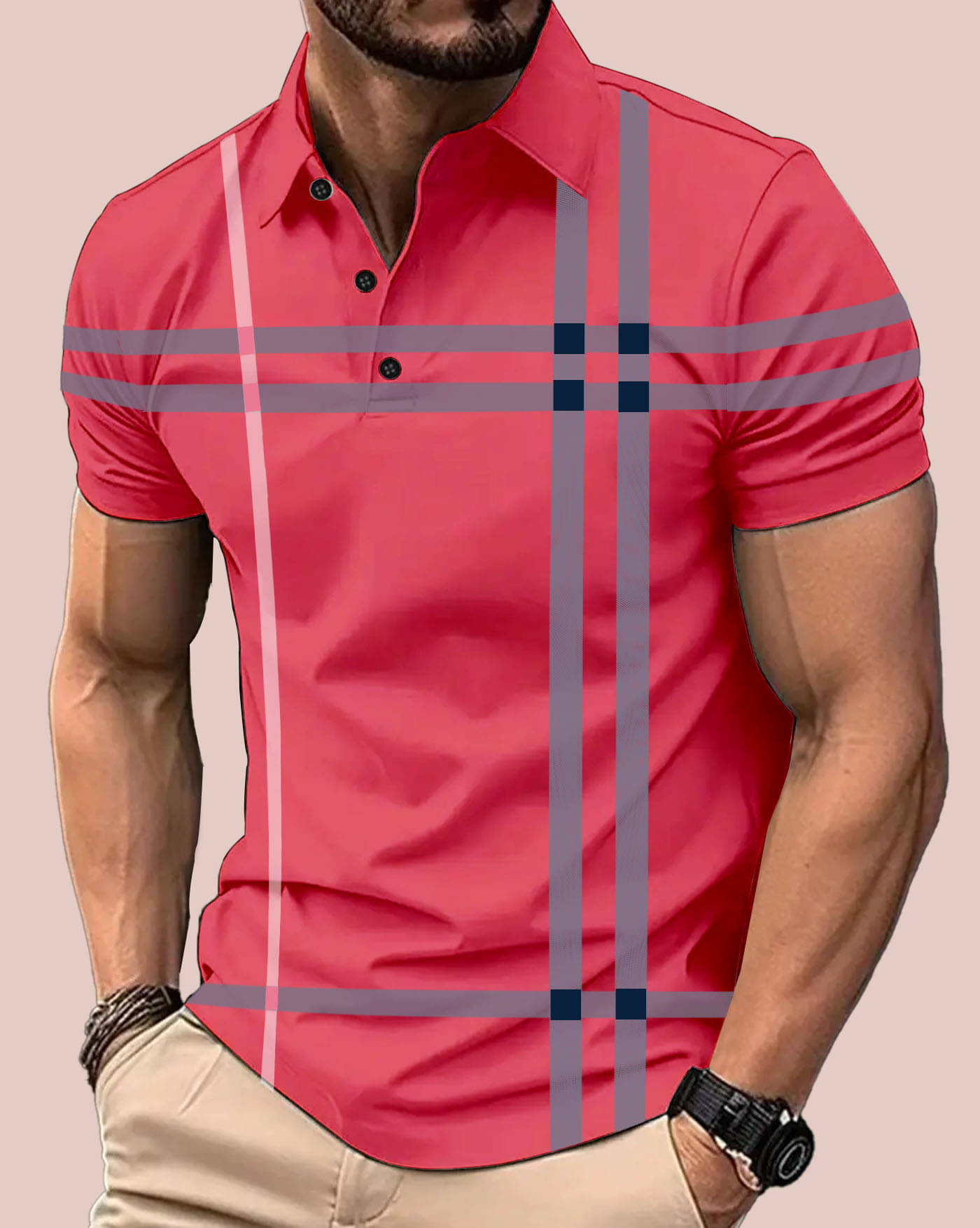 ENITOR Men Cotton Blend Regular Fit Printed Polo T Shirt ( Peach ) ENITOR Men Cotton Blend Regular Fit Printed Polo T Shirt ( Peach )