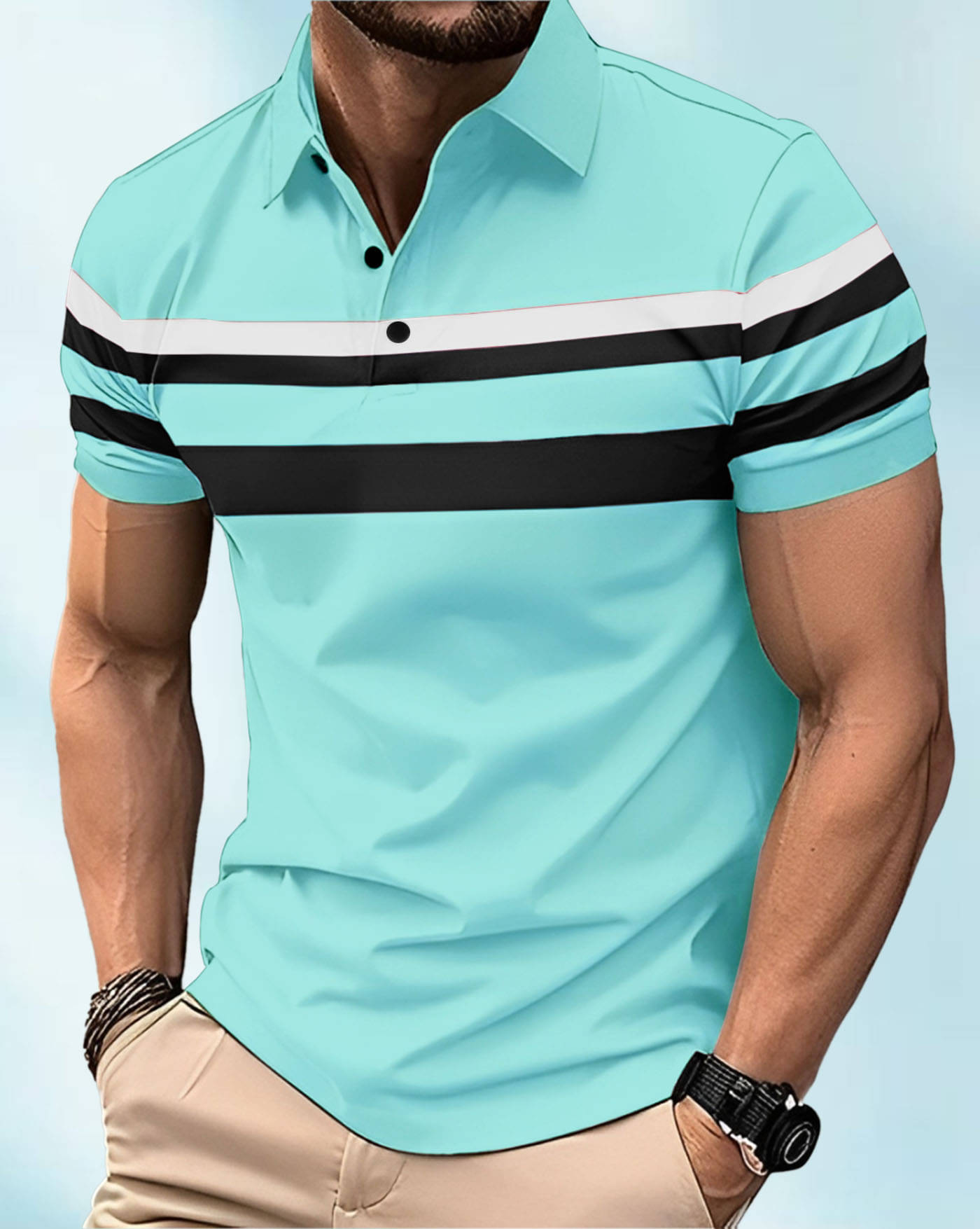     			ENITOR Men Cotton Blend Regular Fit Printed Polo T Shirt ( Sky Blue )