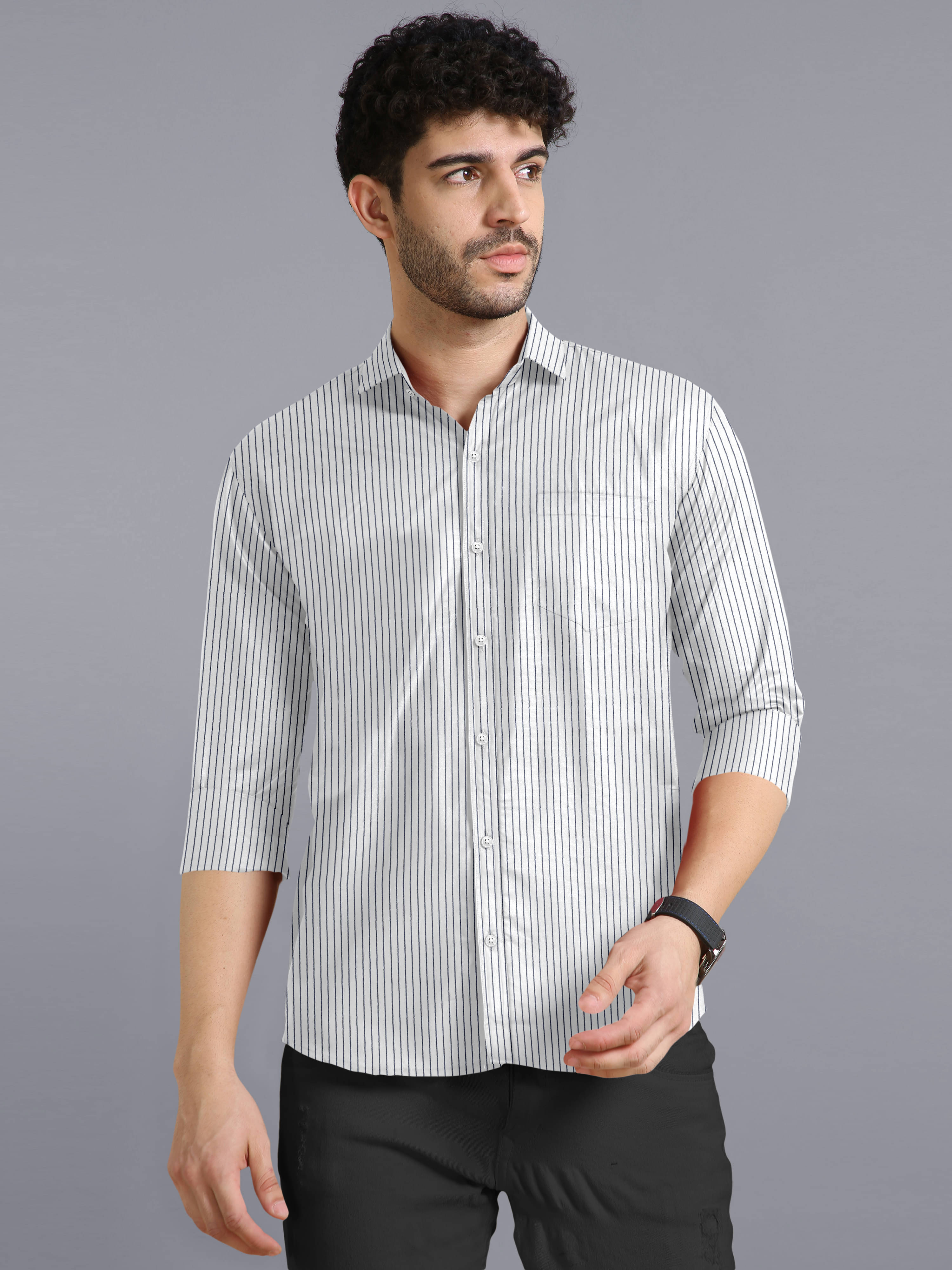     			Ethnic Trendz Cotton Blend Regular Fit Striped Full Sleeves Men's Casual Shirt - Off-White ( Pack of 1 )