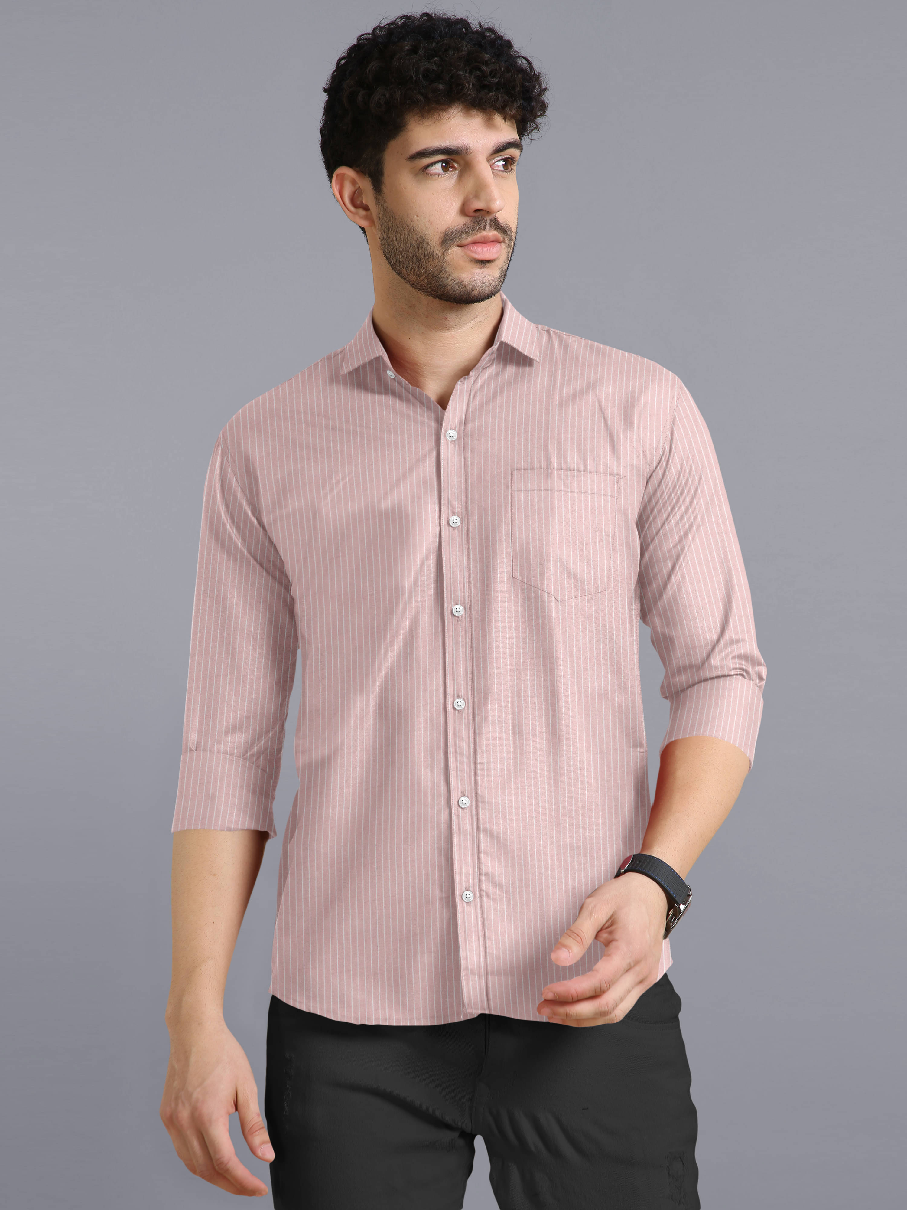     			Ethnic Trendz Cotton Blend Regular Fit Striped Full Sleeves Men's Casual Shirt - Peach ( Pack of 1 )
