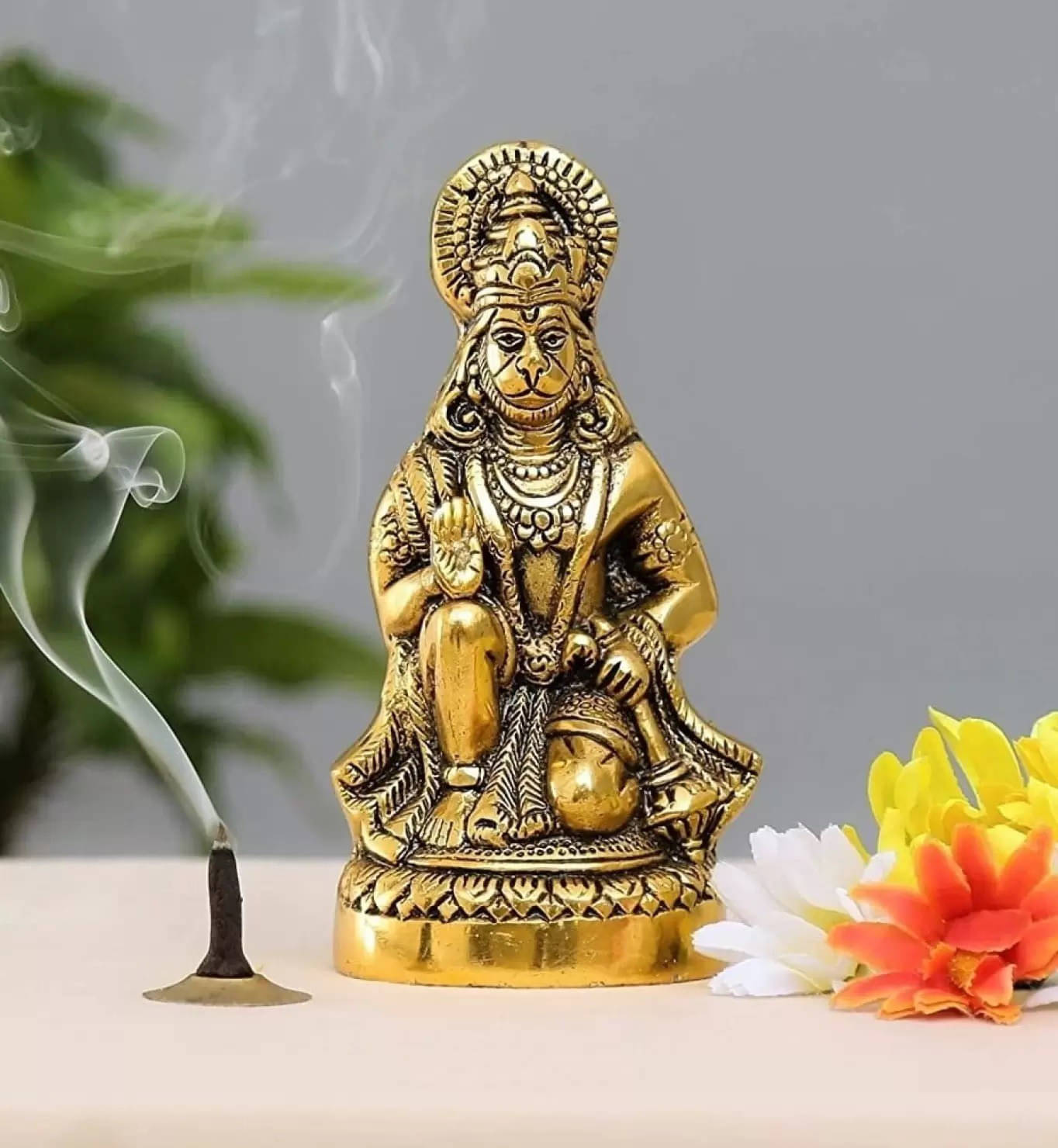 Fashion Bizz Hanuman Ji Sitting In Metal Idol Bajrangbali Decorative Showpiece - 15 cm Fashion Bizz Hanuman Ji Sitting In Metal Idol Bajrangbali Decorative Showpiece - 15 cm
