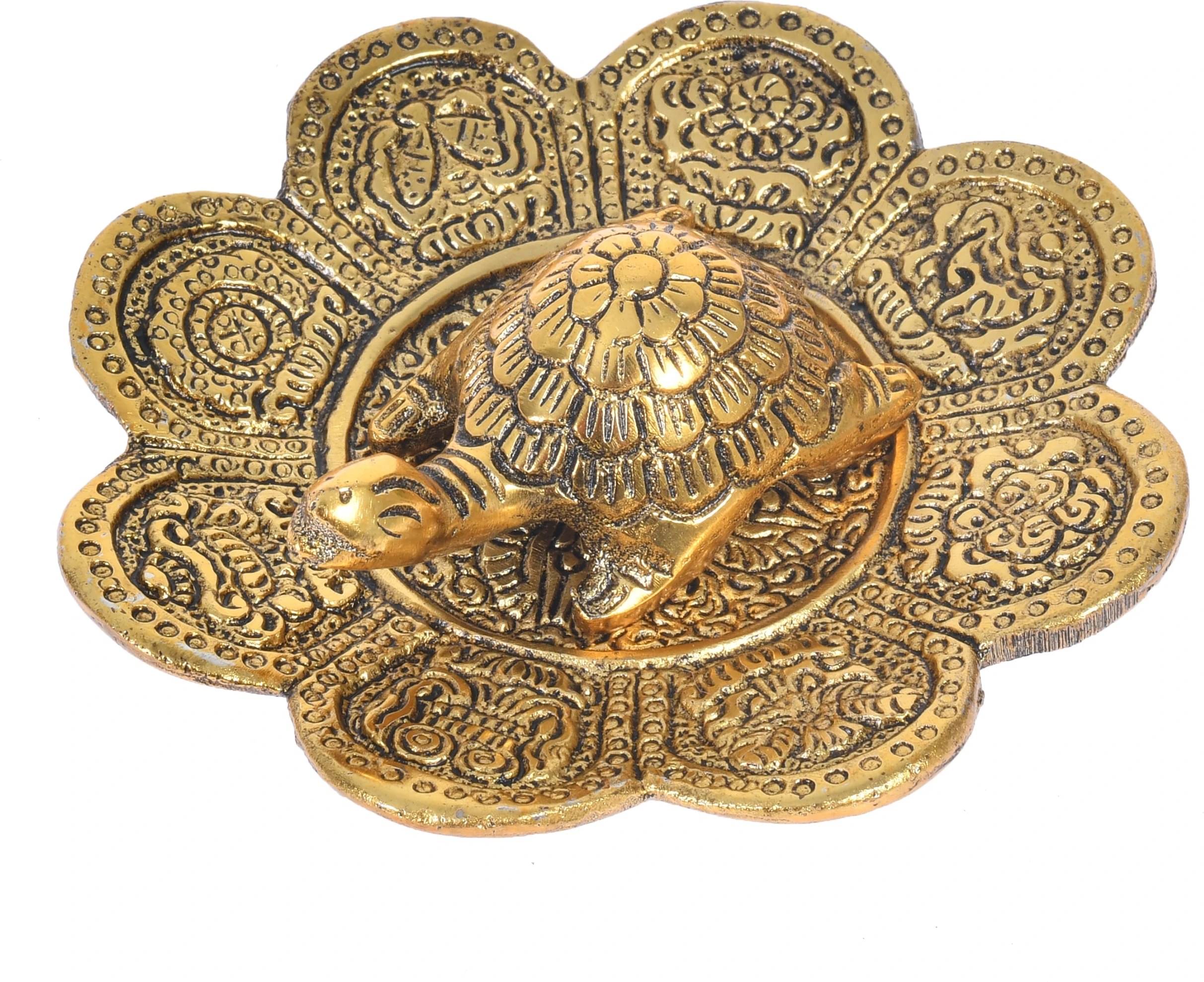     			Fashion Bizz Metal Feng Shui Tortoise On Plateshowpiece - 10 cm