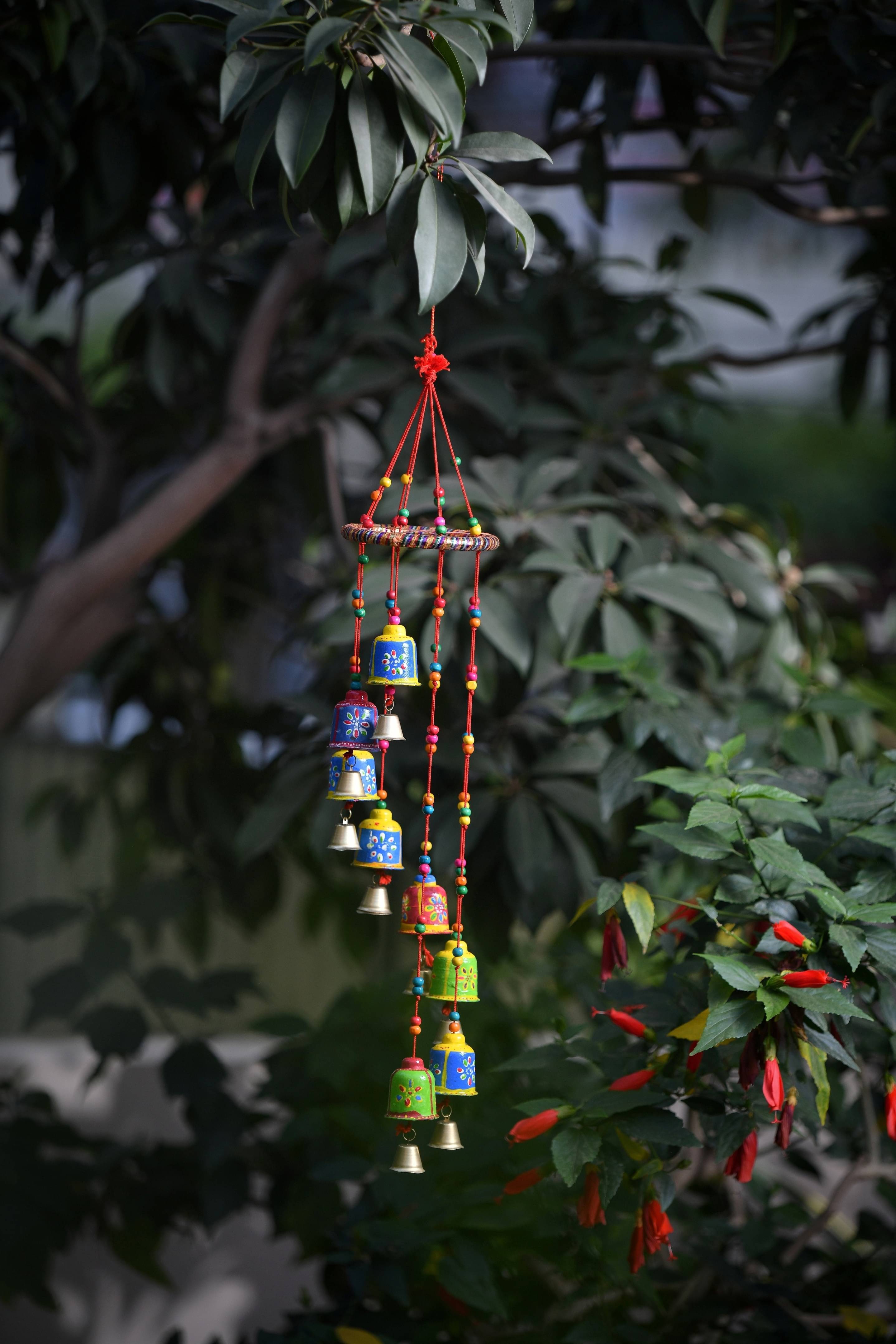     			Fashion Bizz Rajasthani Colored Bells Design Wall Hanging Wind Chime - 45 cm