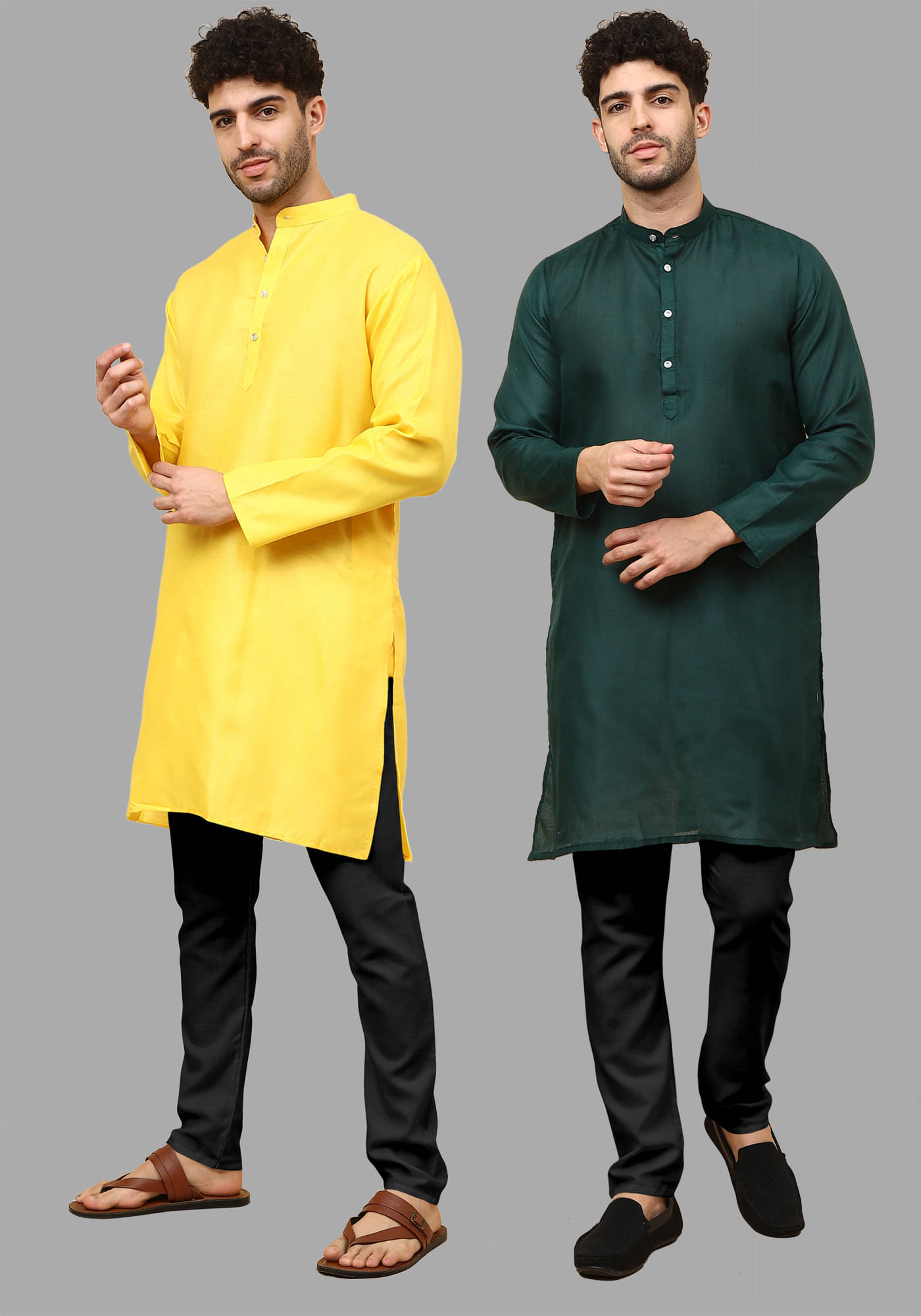 Fashionfricks Green Cotton Blend Regular Fit Men's Kurta Pyjama Set ( Pack of 2 ) Fashionfricks Green Cotton Blend Regular Fit Men's Kurta Pyjama Set ( Pack of 2 )