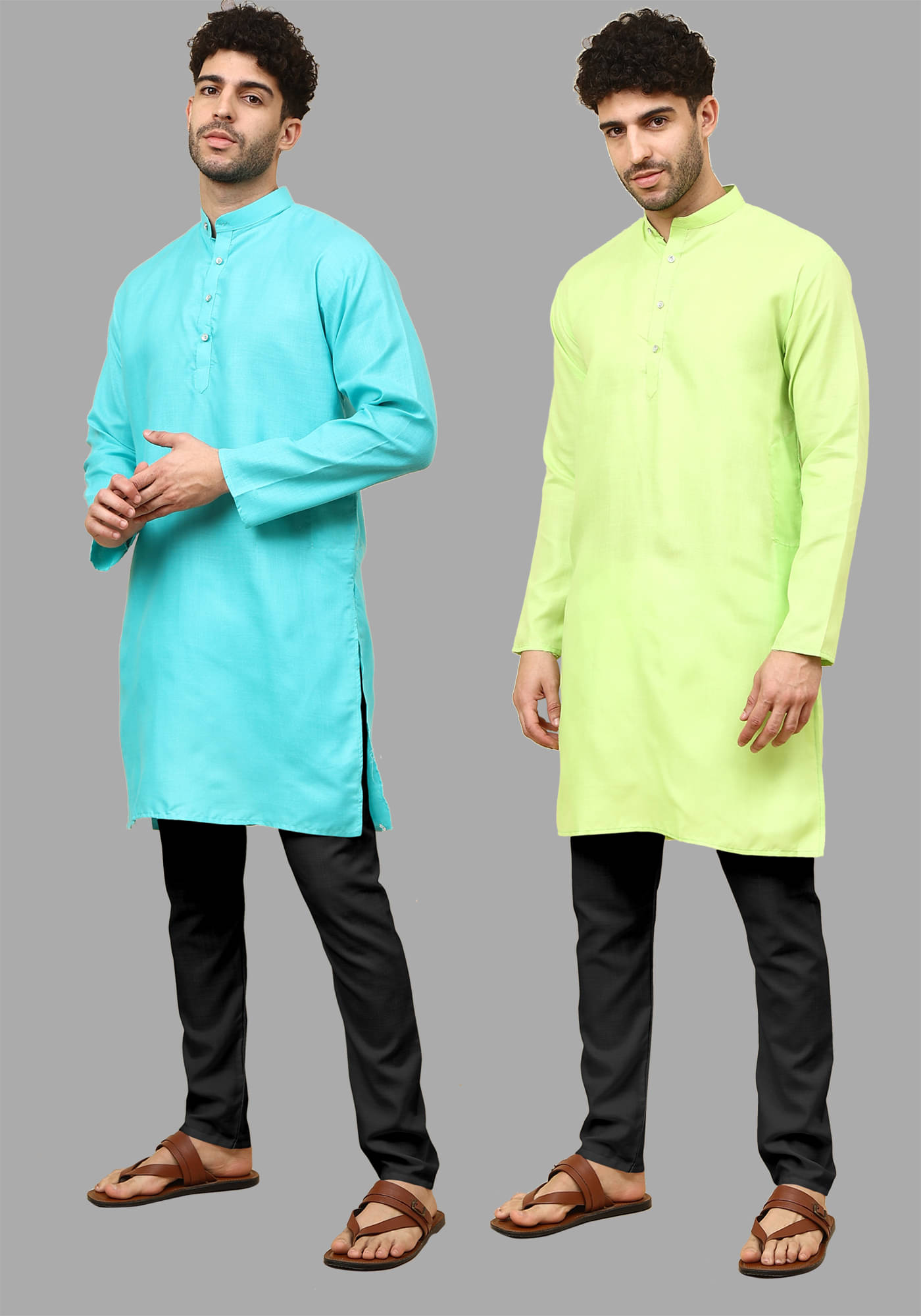     			Fashionfricks Light Green Cotton Blend Regular Fit Men's Kurta Pyjama Set ( Pack of 2 )